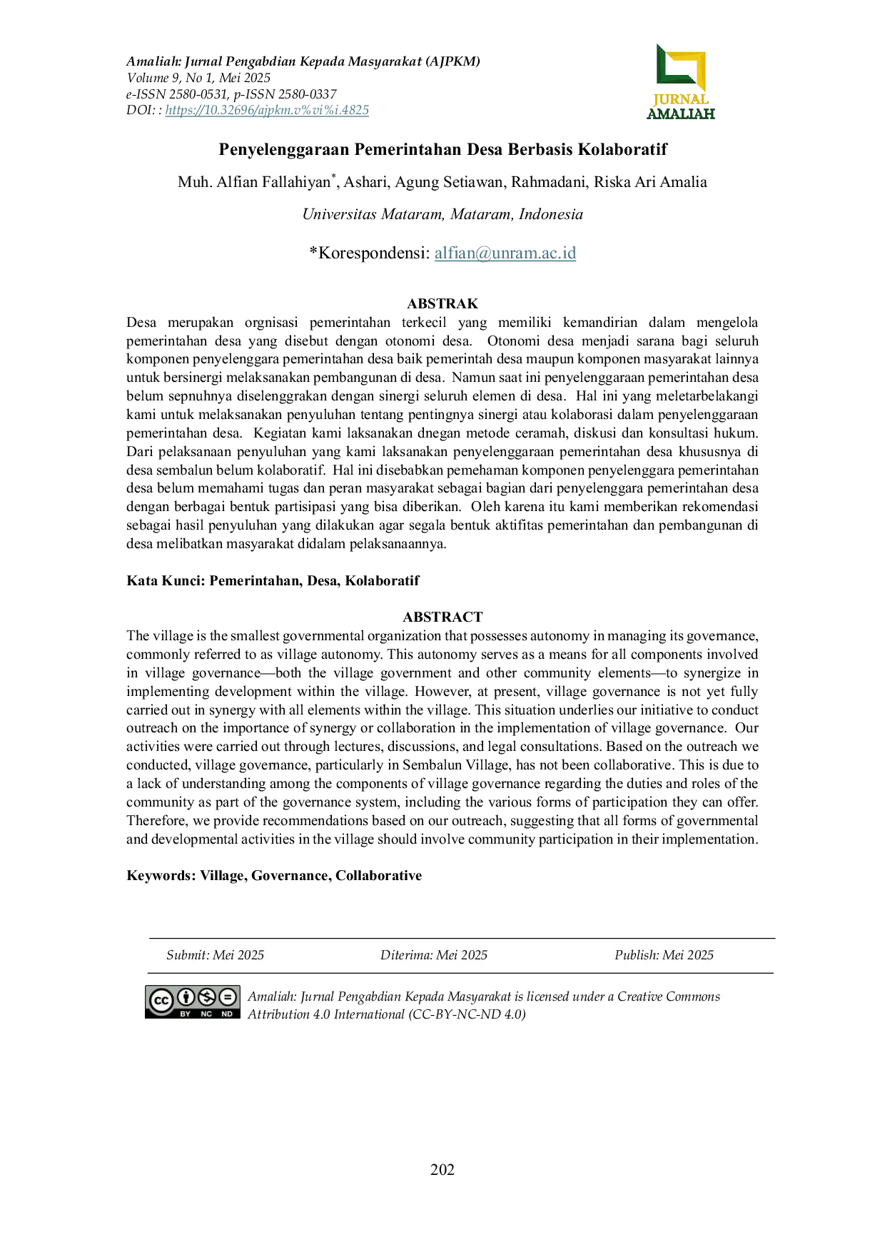 JURIS Penyelenggaraan Pemerintahan Desa Berbasis Kolaboratif