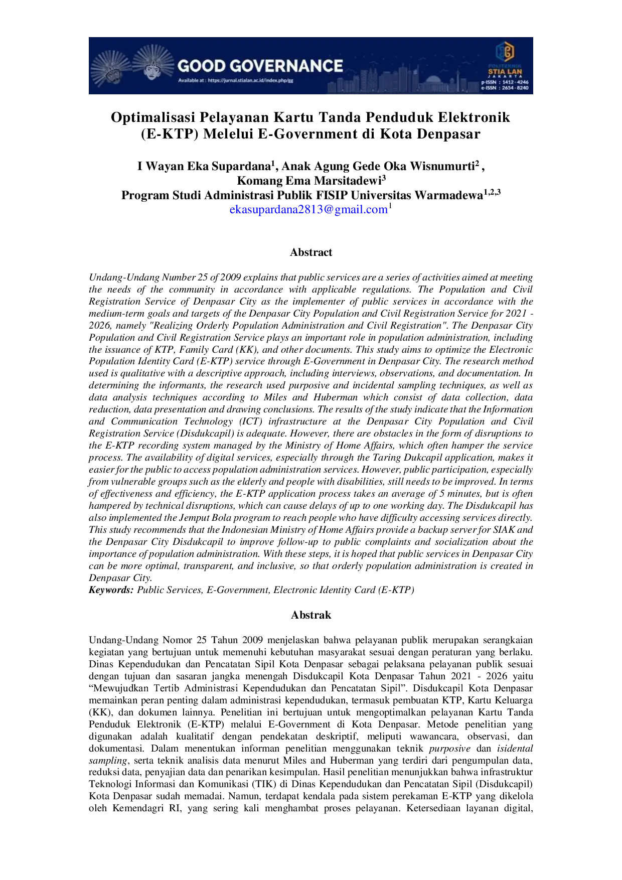 JURIS Optimalisasi Pelayanan Kartu Tanda Penduduk Elektronik E KTP Melalui E Government di Kota Denpasar
