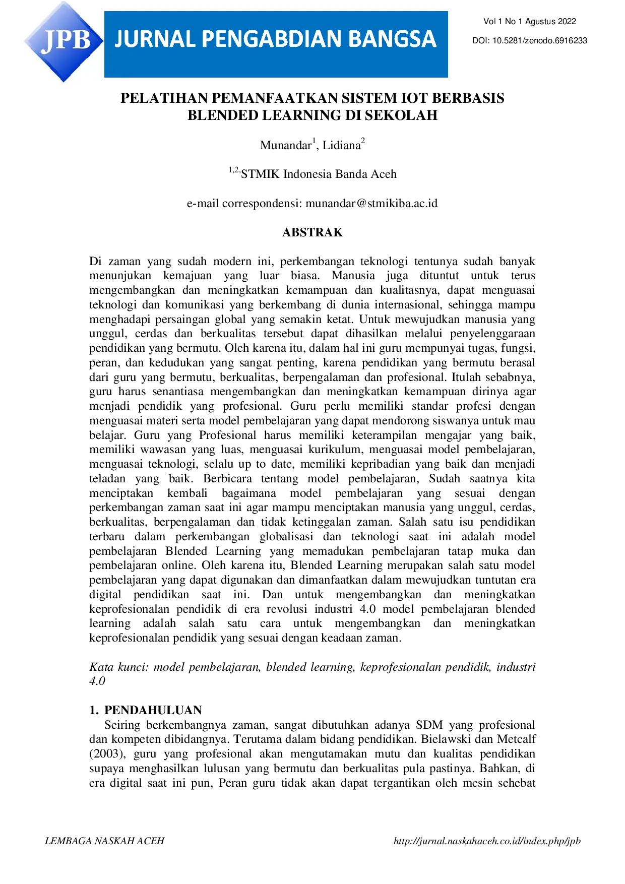 juris Pelatihan Pemanfaatan Sistem IoT Berbasis Blended Learning Di Sekolah