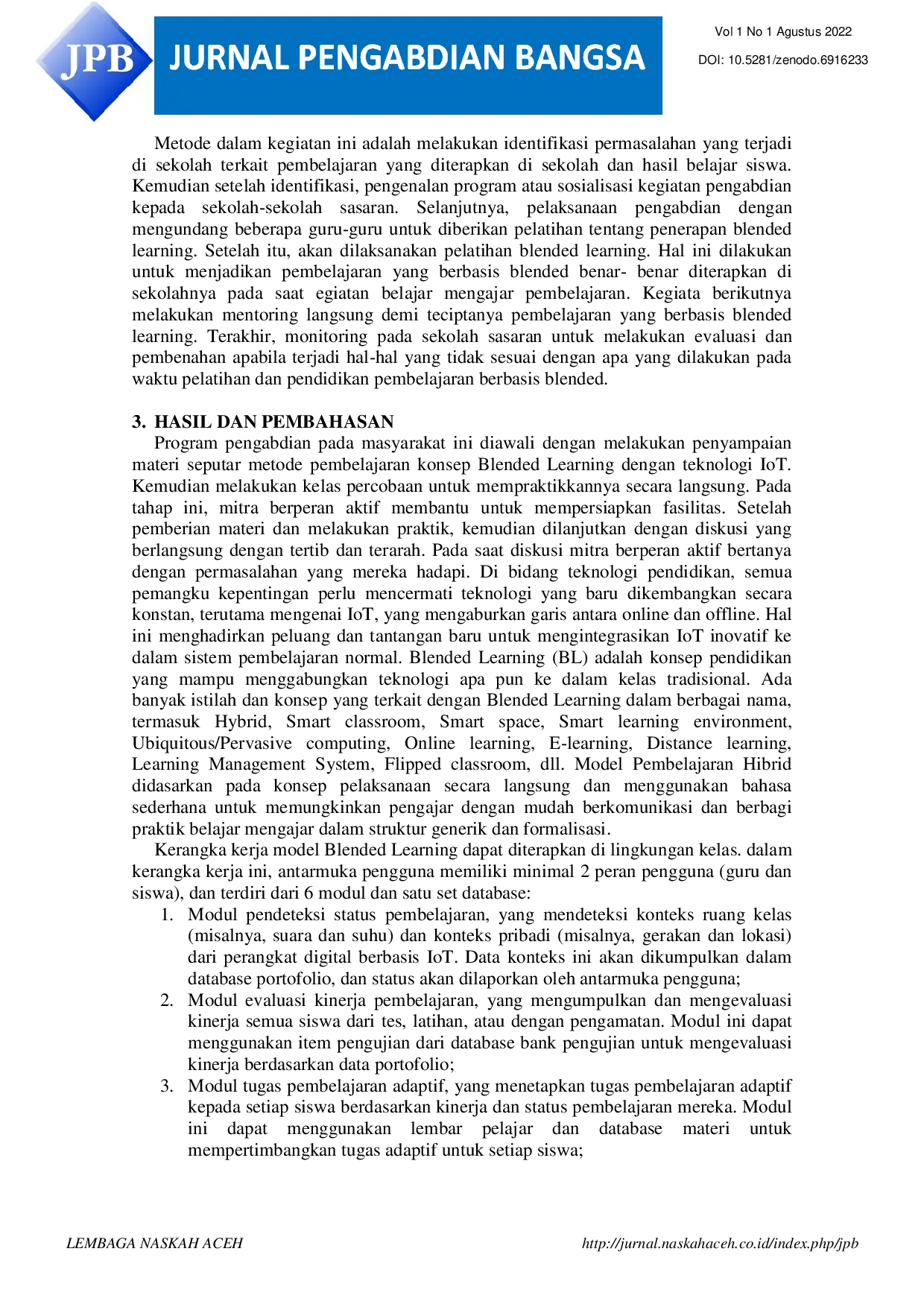 juris Pelatihan Pemanfaatan Sistem IoT Berbasis Blended Learning Di Sekolah