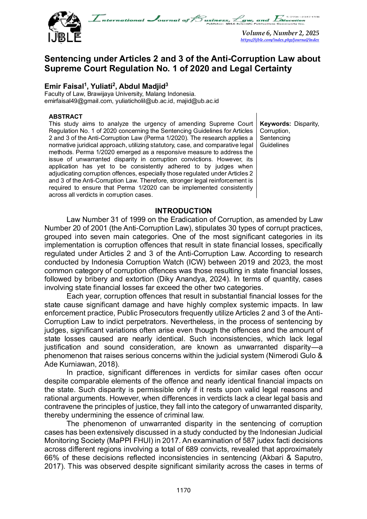 JURIS Prosecution under articles 2 and 3 of the Corruption Law and Supreme Court Regulation No 1 2020