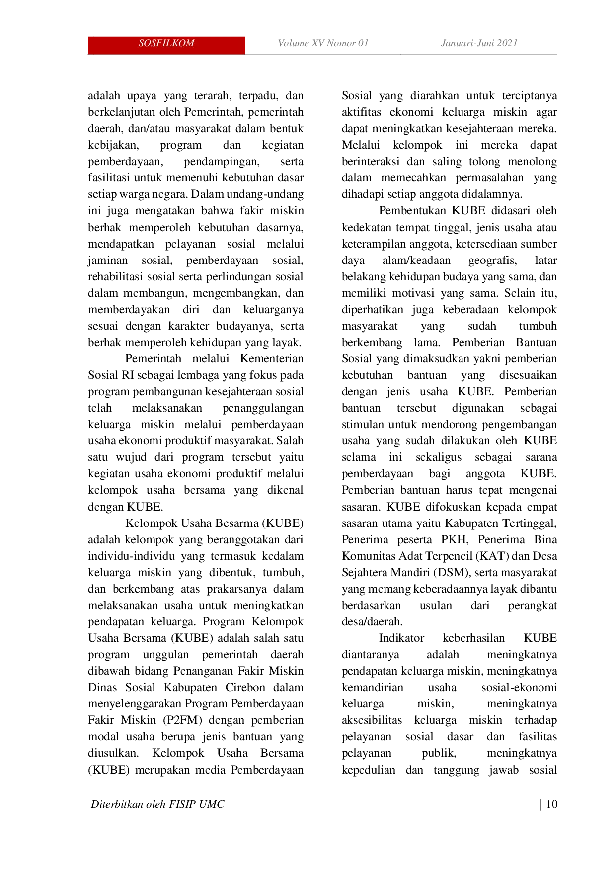 JURIS Pemberdayaan Keluarga Miskin Melalui Kelompok Usaha Bersama KUBE