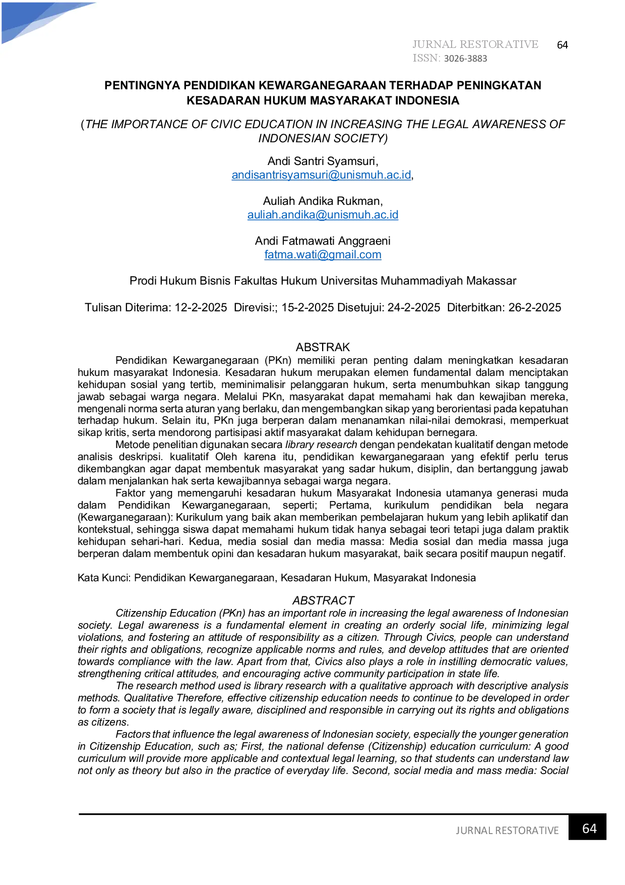 juris Pentingnya Pendidikan Kewarganegaraan Terhadap Peningkatan Kesadaran Hukum Masyarakat Indonesia