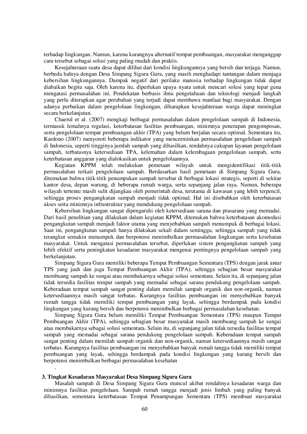 JURIS Analisis tingkat Kesadaran masyarakat Desa simpang Sigura Gura dan Partisipasi Mereka dalam Pengelolaan Sampah