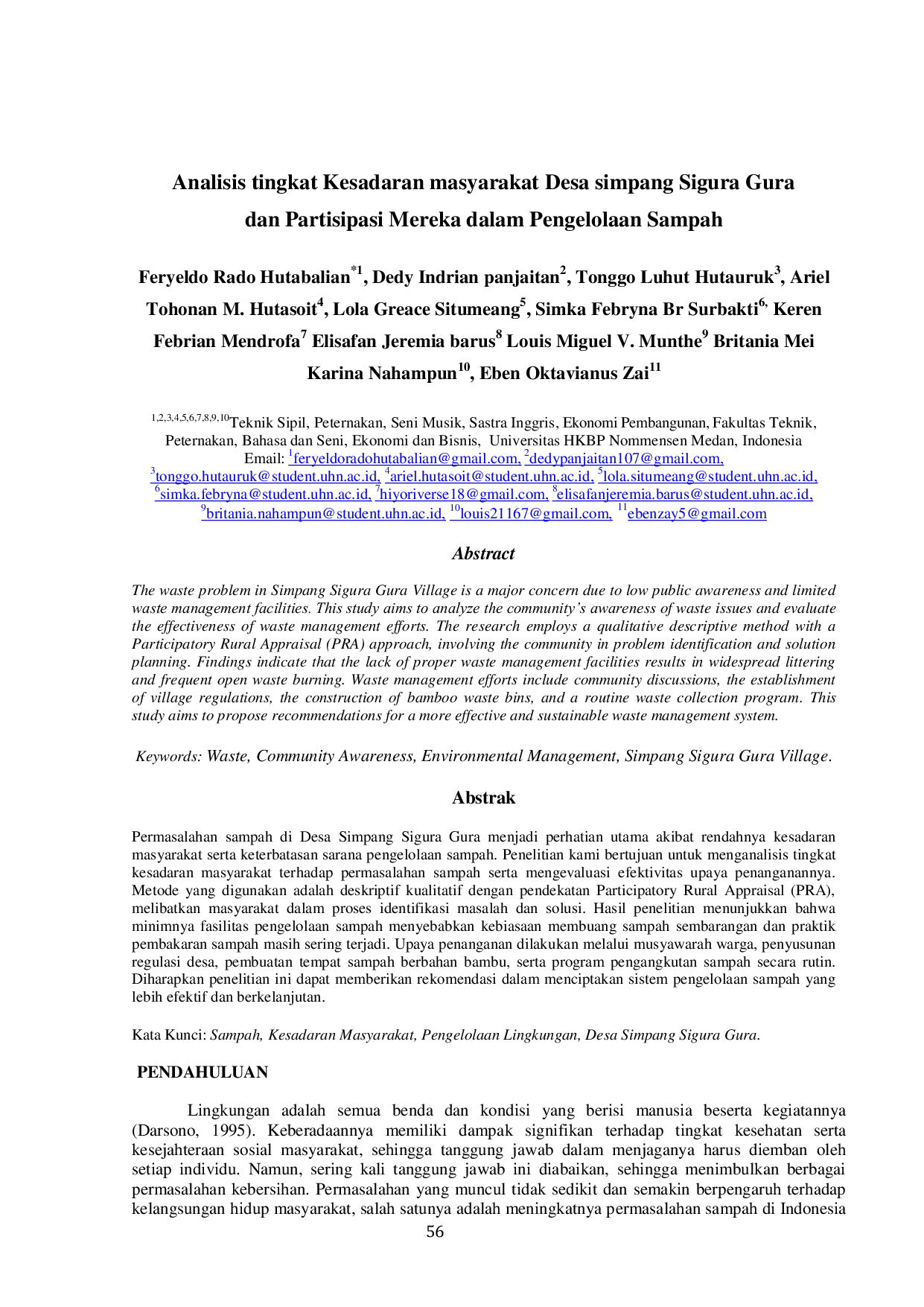 JURIS Analisis tingkat Kesadaran masyarakat Desa simpang Sigura Gura dan Partisipasi Mereka dalam Pengelolaan Sampah