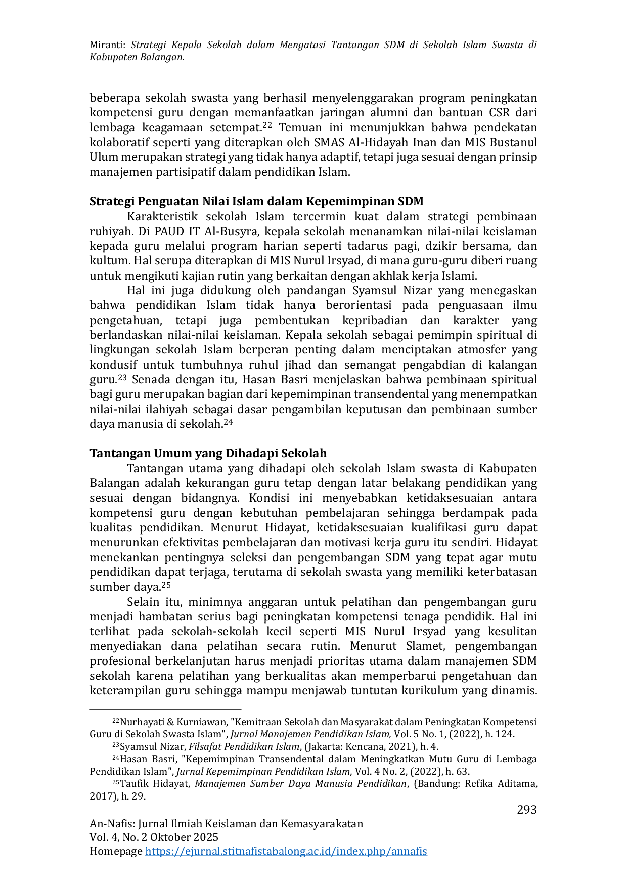 JURIS Strategi Kepala Sekolah dalam Mengatasi Tantangan SDM di Sekolah Islam Swasta di Kabupaten Balangan