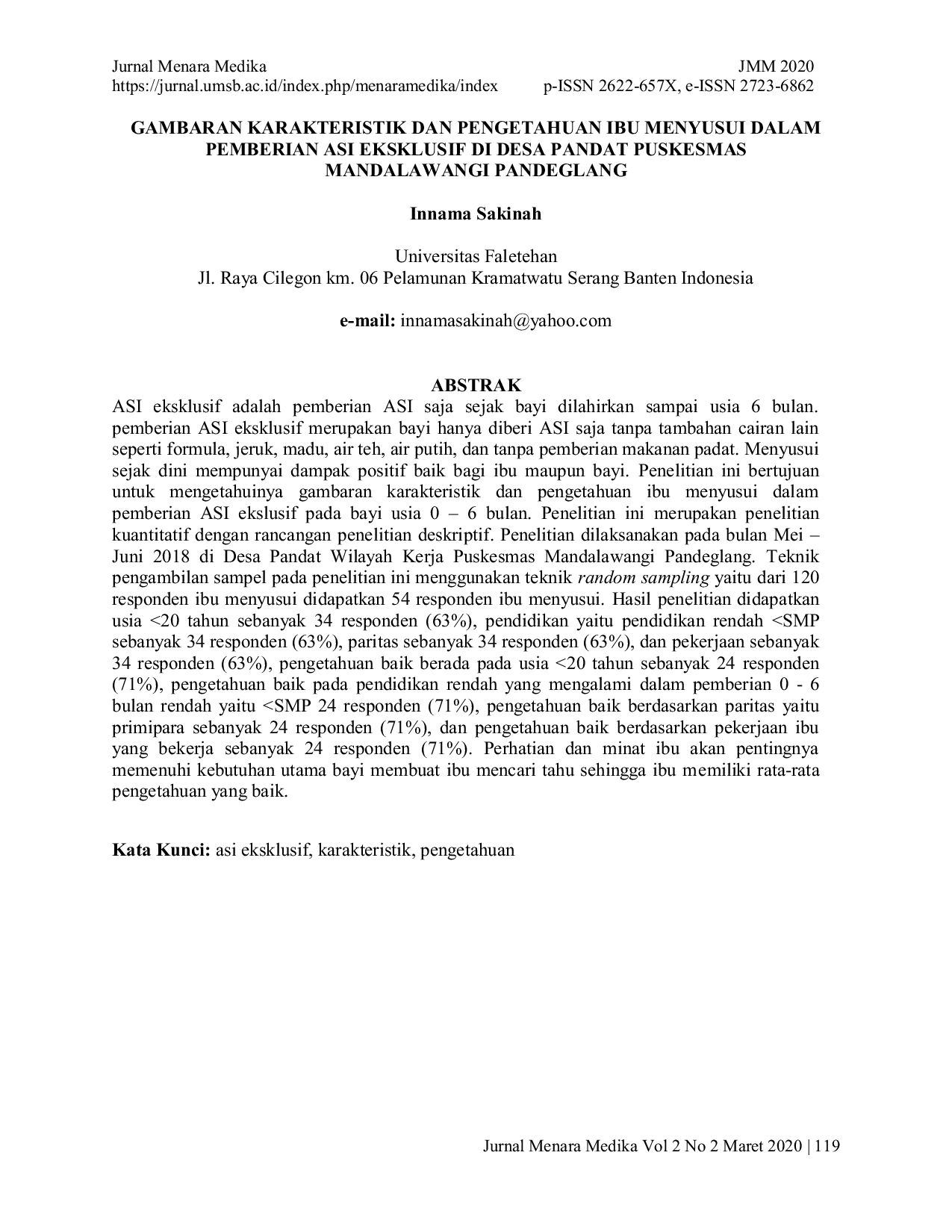 JURIS Gambar Karakteristik dan Pengetahuan Ibu Menyusui dalam Pemberian ASI Eksklusif di Desa Pandat Puskesmas Mandalawangi Pandeglang