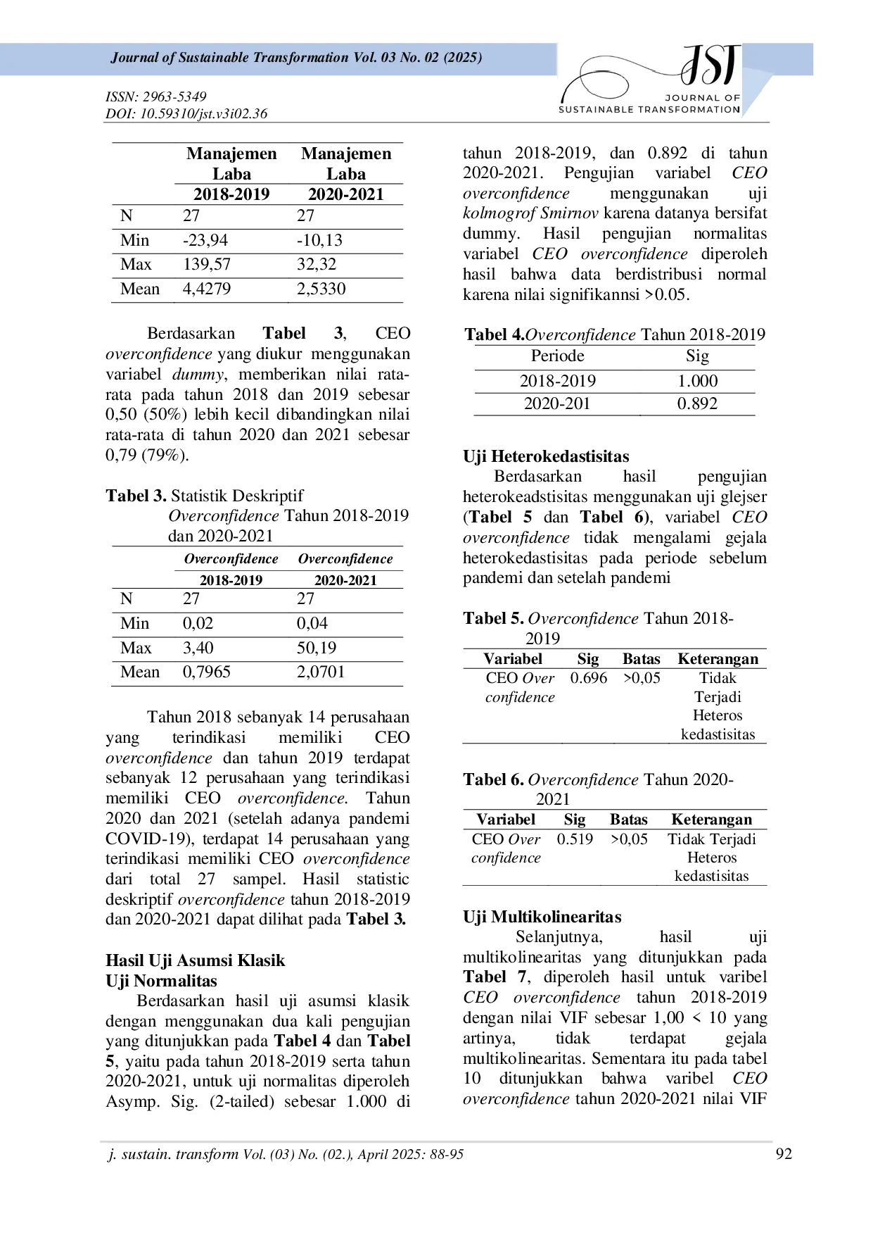 JURIS CEO Overconfidence dan Manajemen Laba Sebelum dan Sesudah Pandemi COVID 19