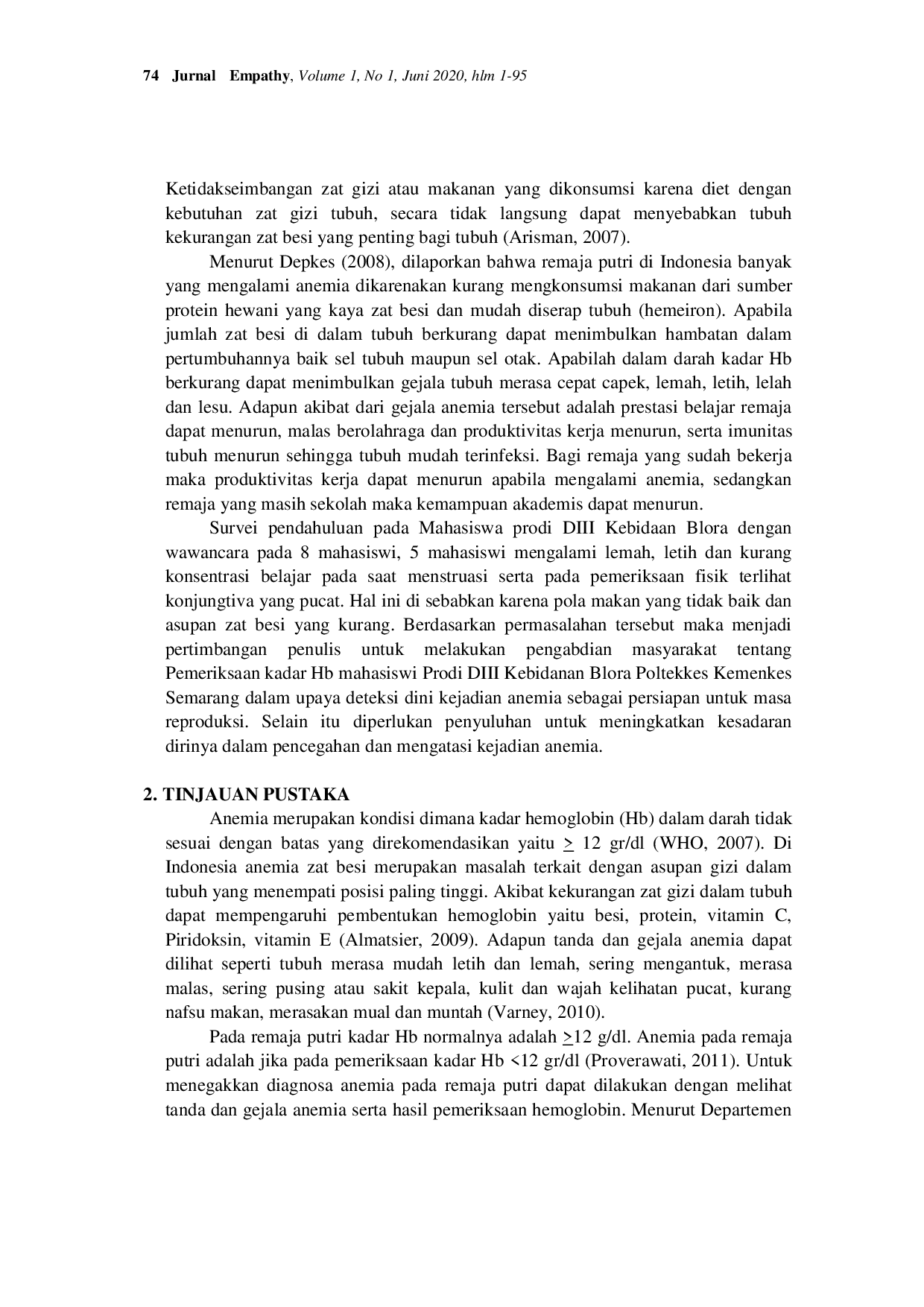 JURIS Penyuluhan dan Deteksi Dini Anemia menuju Generasi Berkualitas pada Mahasiswa Kebidanan