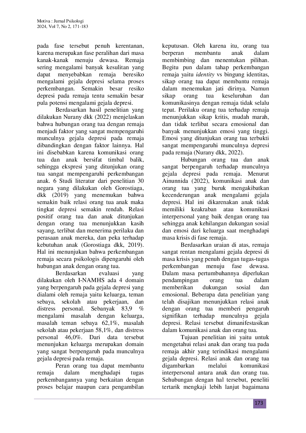 JURIS Relasi Anak dan Orang Tua Pada Remaja Akhir Dengan Indikasi Depresi