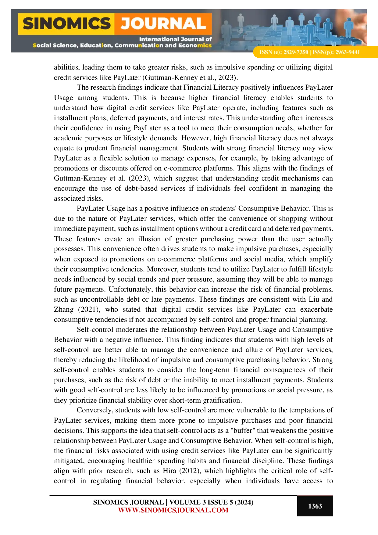 JURIS The Role of Financial Literacy and Self Control in Managing Students Consumptive Behavior with PayLater Usage Decisions as a Mediating Variable