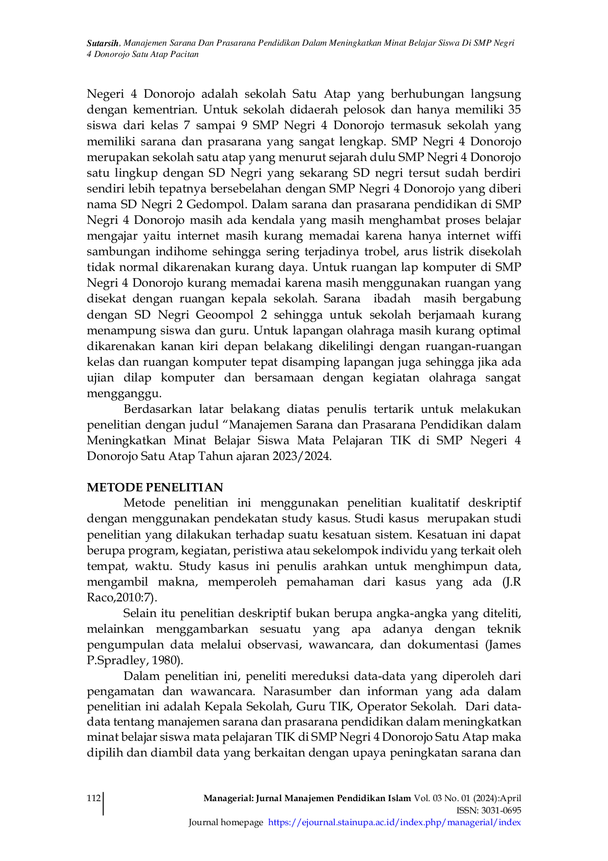 JURIS Manajemen Sarana Dan Prasarana Pendidikan Dalam Meningkatkan Minat Belajar Siswa Mata Pelajaran Tik