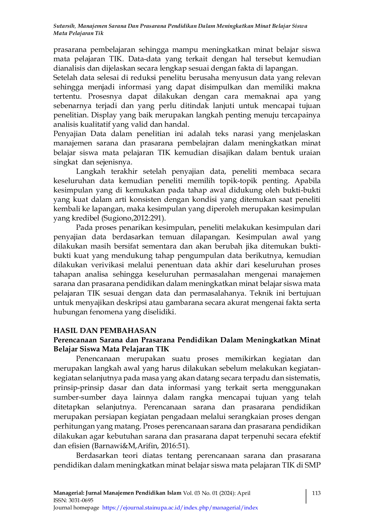 JURIS Manajemen Sarana Dan Prasarana Pendidikan Dalam Meningkatkan Minat Belajar Siswa Mata Pelajaran Tik