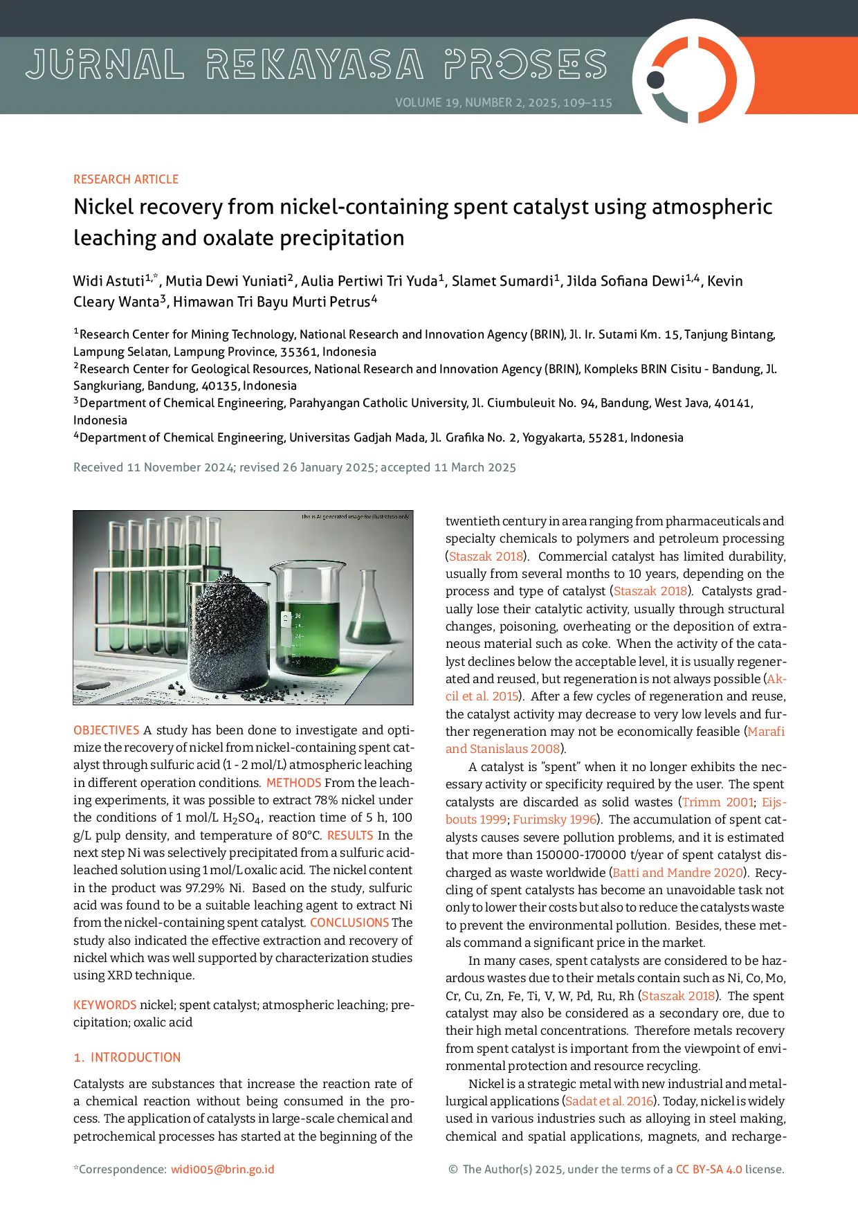 JURIS Nickel recovery from nickel containing spent catalyst using atmospheric leaching and oxalate precipitation