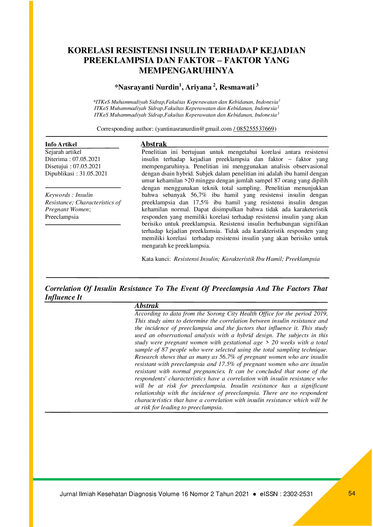 juris Korelasi ResitenSI Insulin Terhadap Kejadian Preeklamsia Dan Faktor Faktor Yang Mempengaruhinya