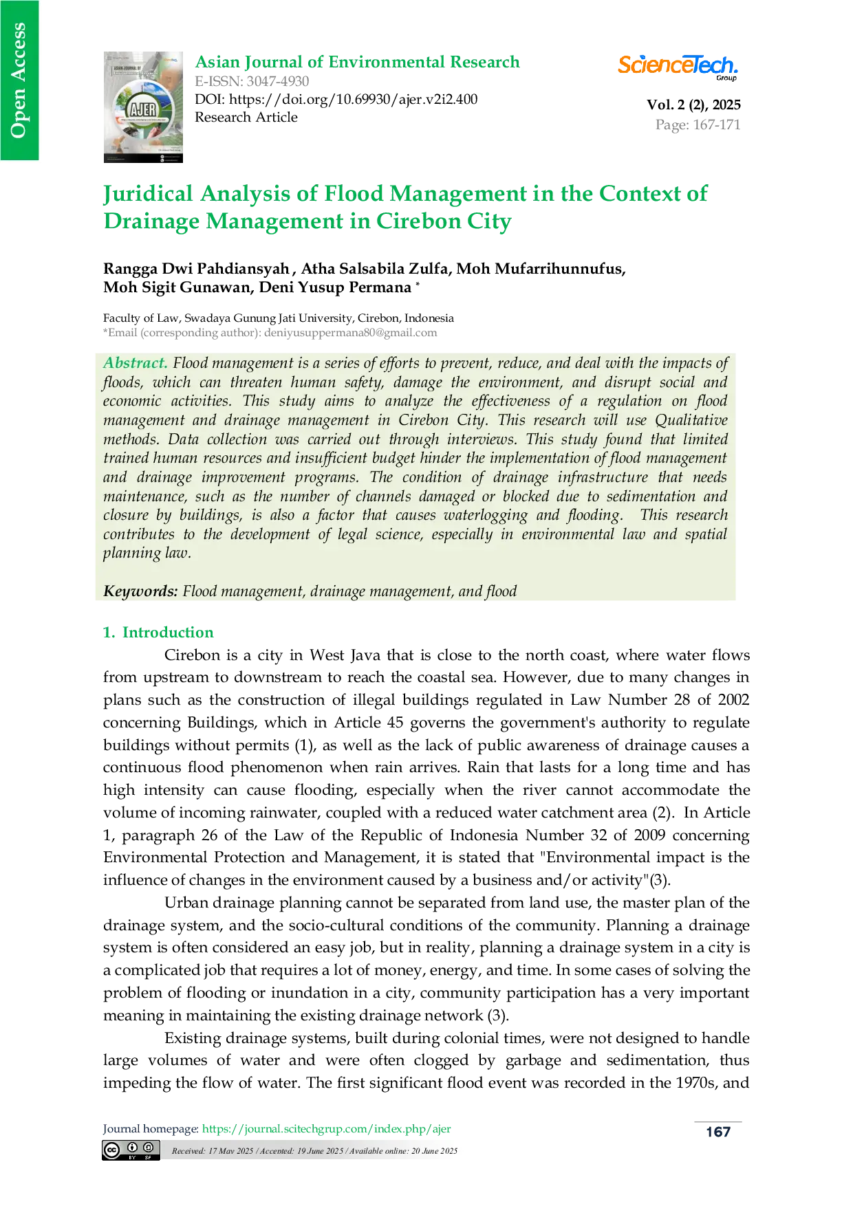 JURIS Juridical Analysis of Flood Management in The Context of Drainage Management In Cirebon City