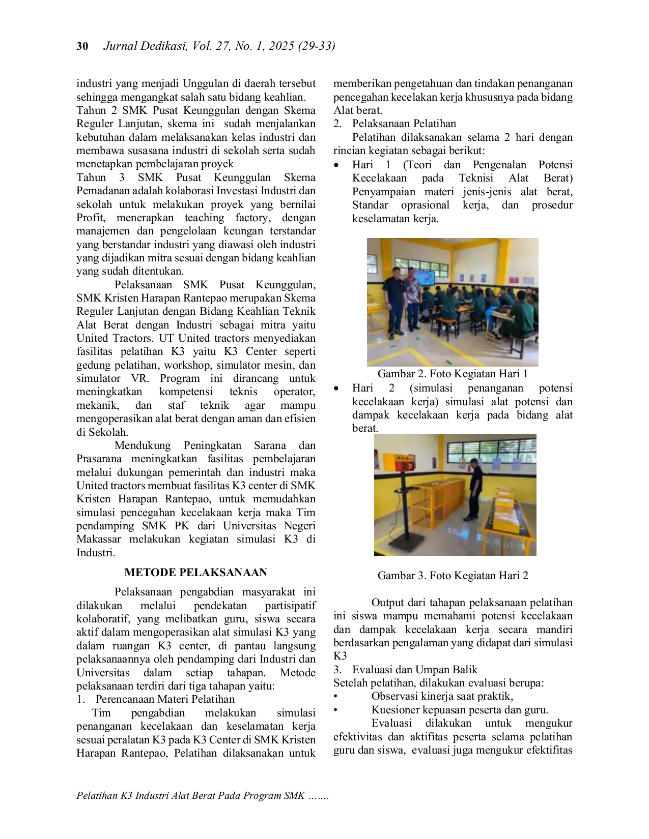 JURIS Pelatihan K3 Industri Alat Berat Pada Program SMK Pusat Keunggulan di SMK Kristen Harapan Rantepao