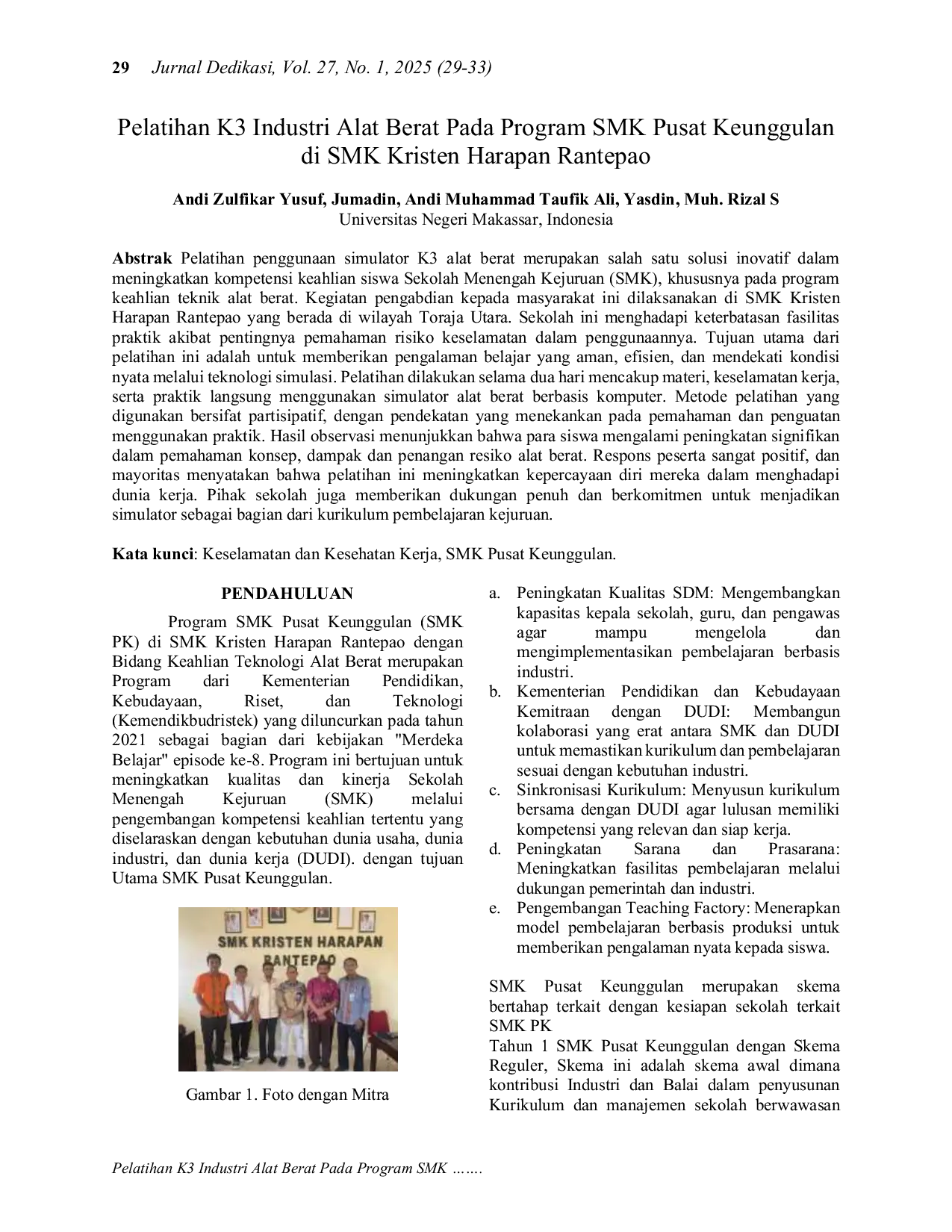 JURIS Pelatihan K3 Industri Alat Berat Pada Program SMK Pusat Keunggulan di SMK Kristen Harapan Rantepao