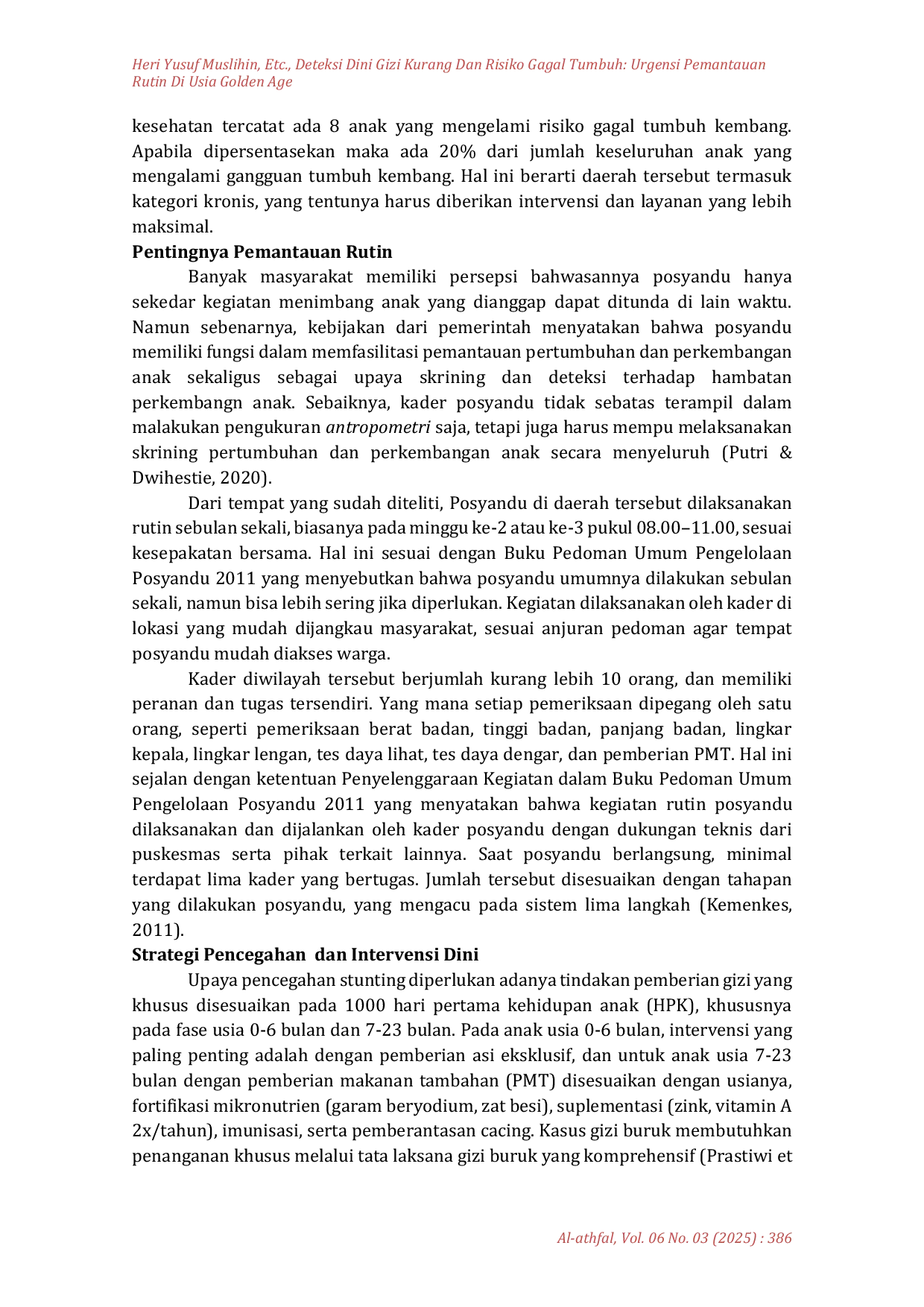 JURIS Deteksi Dini Gizi Kurang Dan Risiko Gagal Tumbuh Urgensi Pemantauan Rutin Di Usia Golden Age