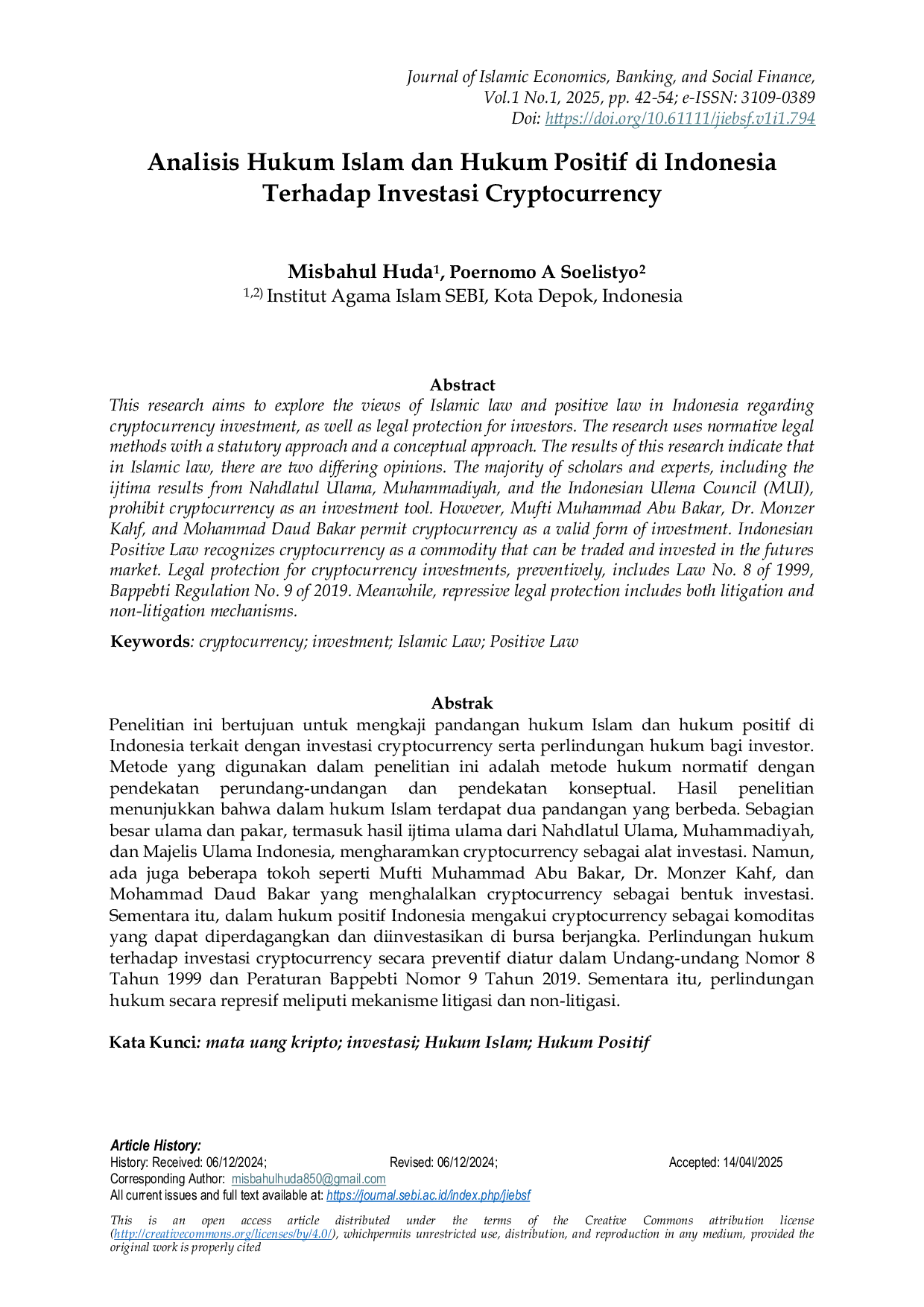 JURIS Analisis Hukum Islam dan Hukum Positif di Indonesia Terhadap Investasi Cryptocurrency