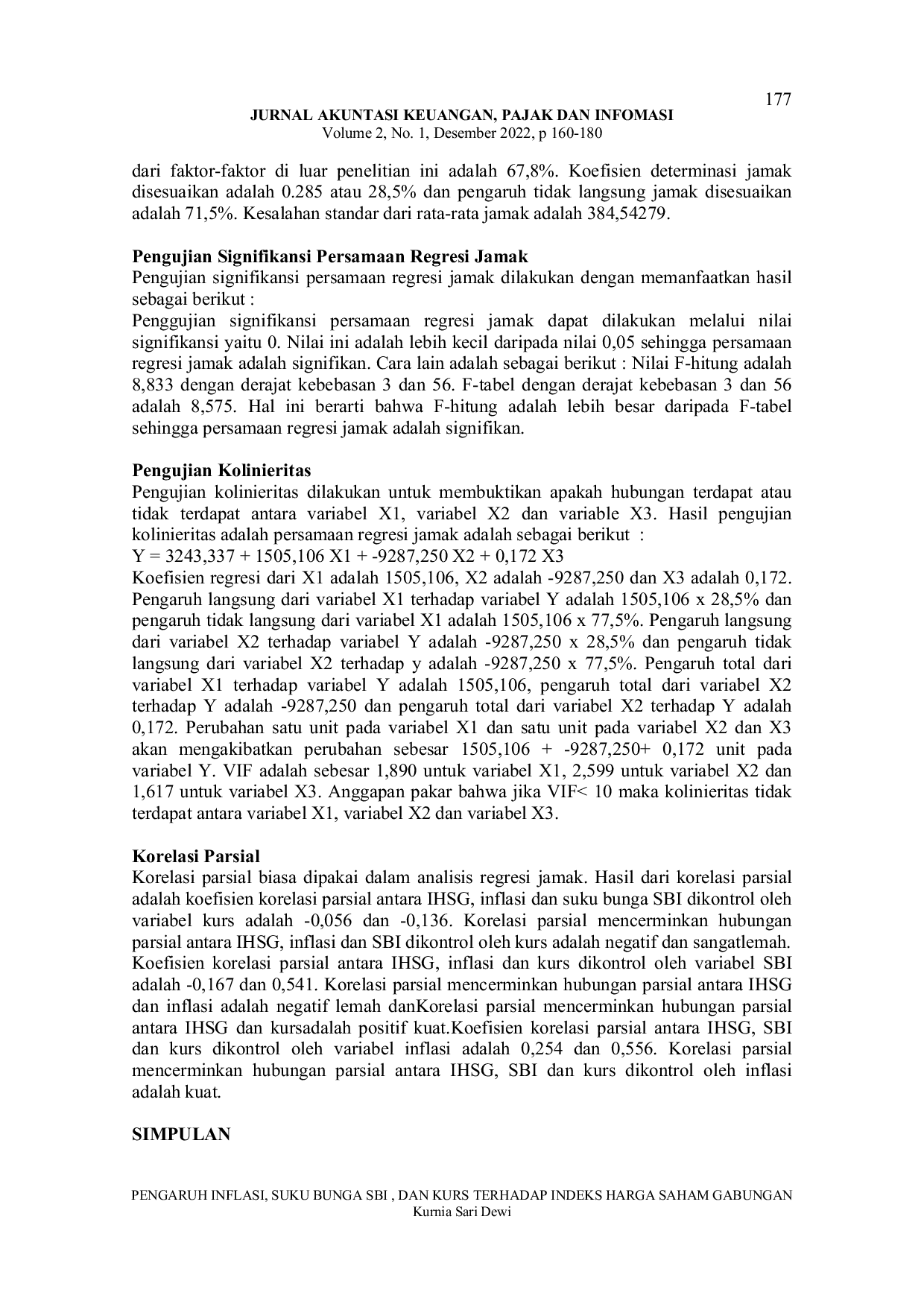 JURIS Pengaruh Inflasi Suku Bunga SBI dan Kurs Terhadap Indeks Harga Saham Gabungan