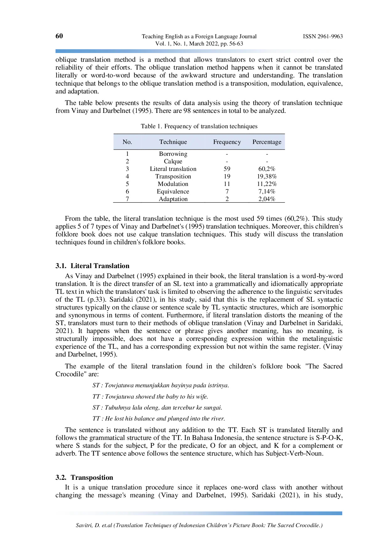 JURIS Translation techniques of Indonesian children s picture book The Sacred Crocodile