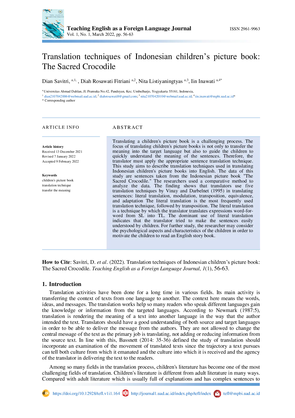 JURIS Translation techniques of Indonesian children s picture book The Sacred Crocodile