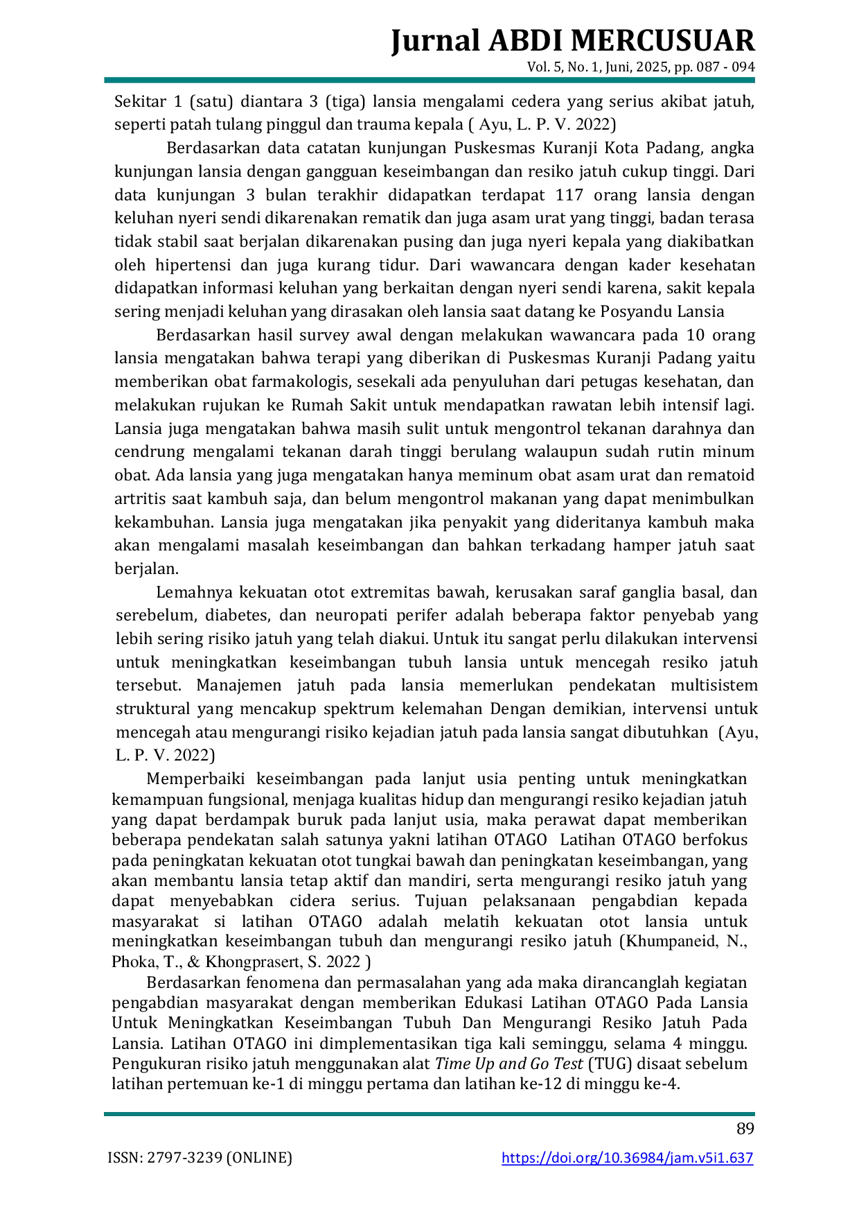 JURIS Latihan Otago untuk Mengatasi Gangguan Keseimbangan dan Resiko Jatuh