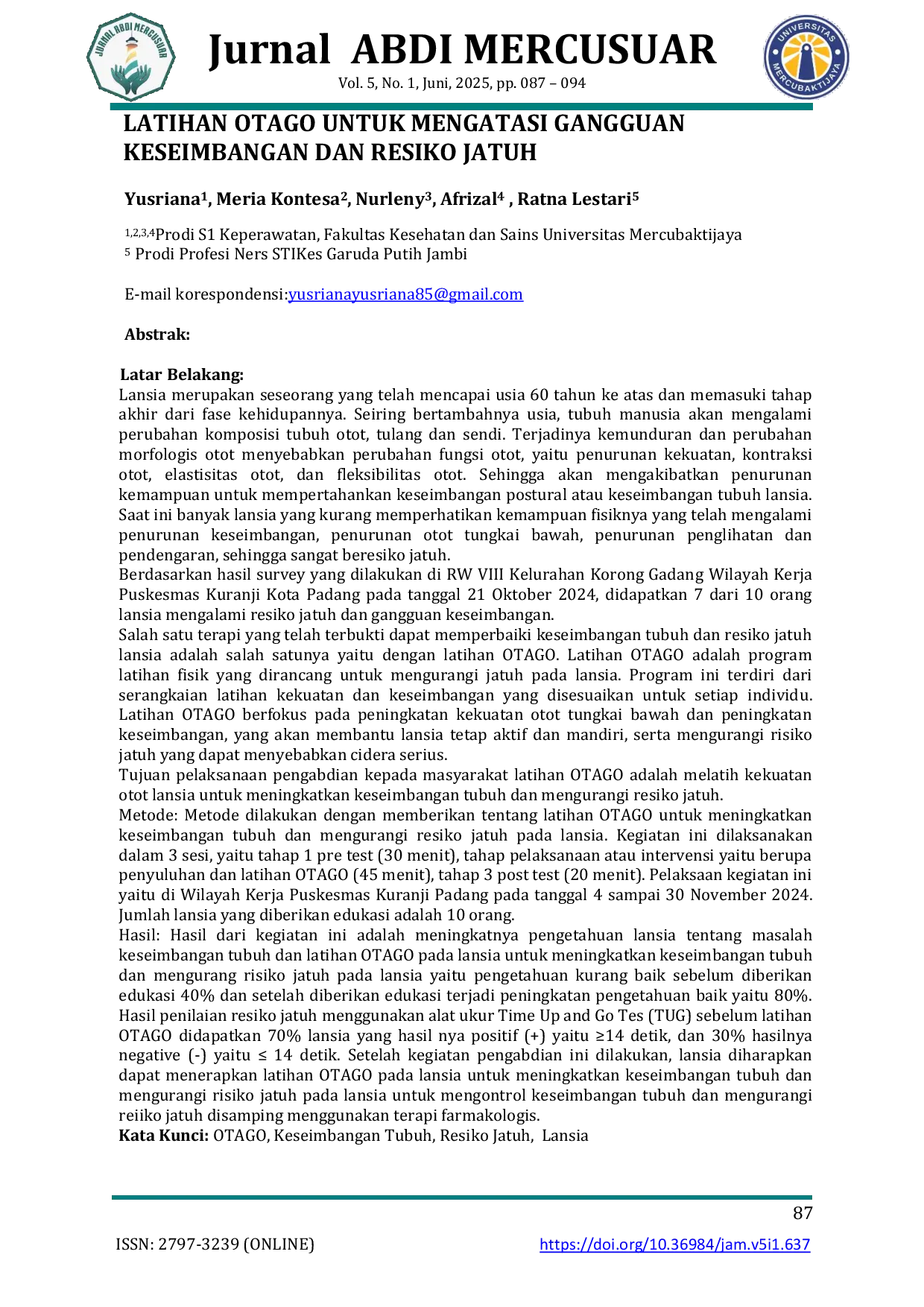 JURIS Latihan Otago untuk Mengatasi Gangguan Keseimbangan dan Resiko Jatuh