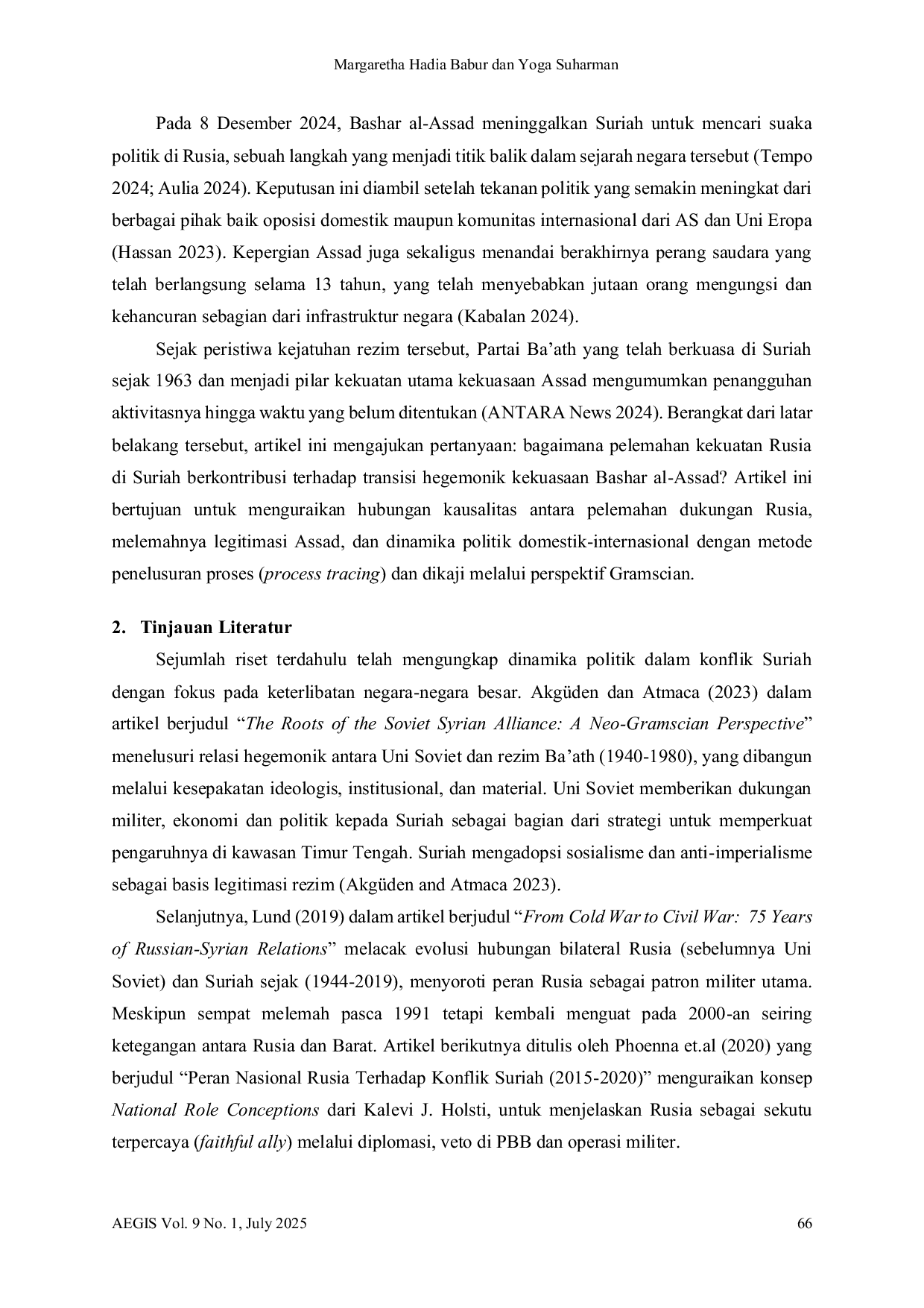 JURIS Pelemahan Kekuatan Rusia di Suriah dan Transisi Hegemonik Kekuasaan Bashar al Assad