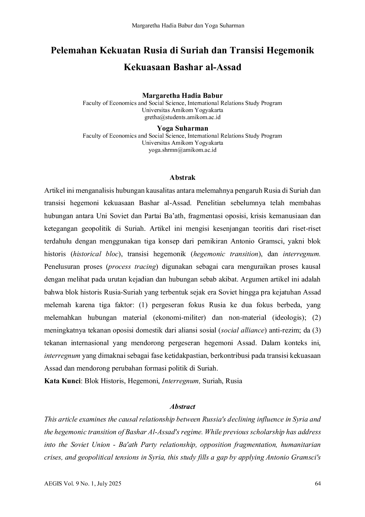 JURIS Pelemahan Kekuatan Rusia di Suriah dan Transisi Hegemonik Kekuasaan Bashar al Assad