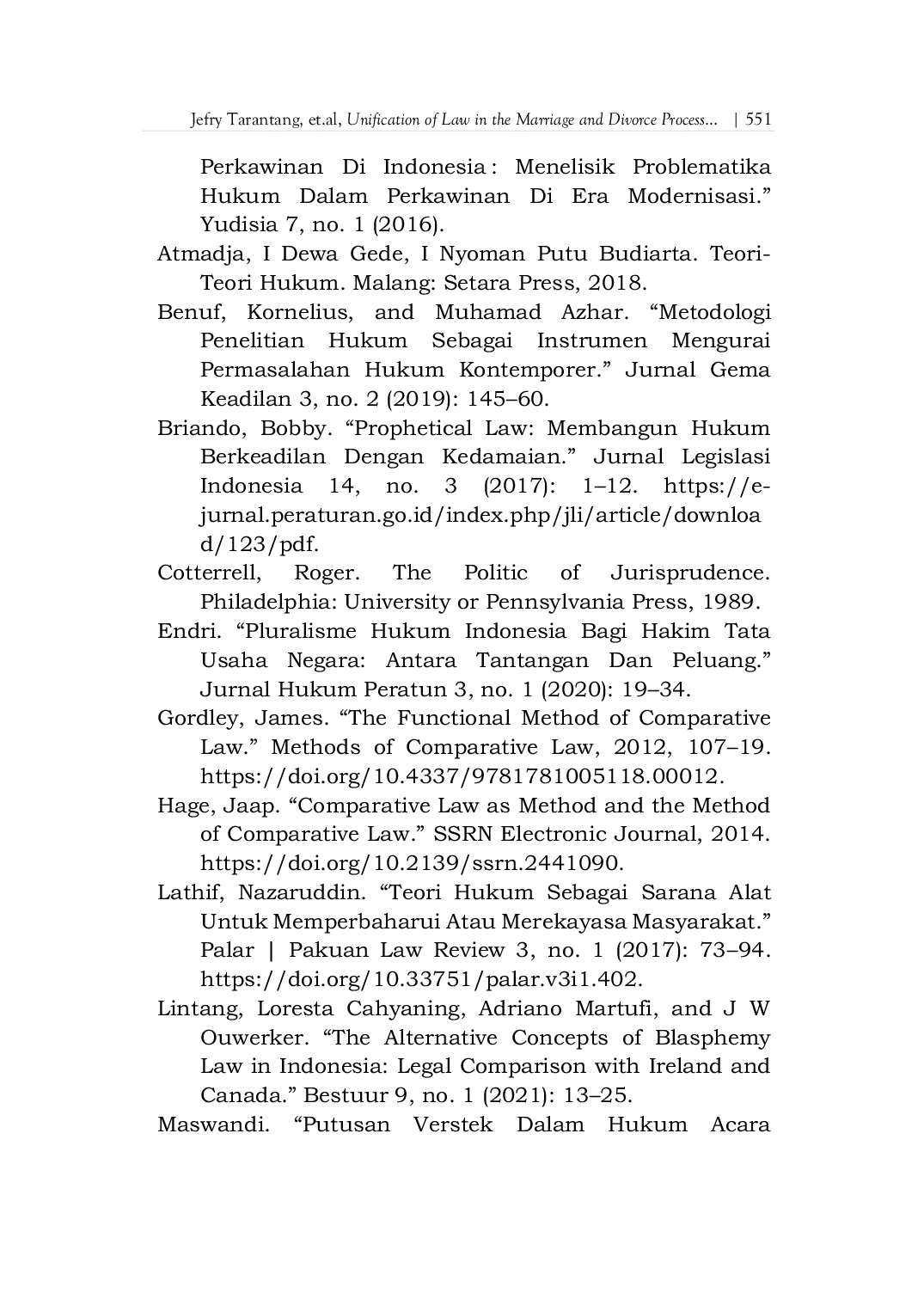 JURIS Unification of Law in the Marriage and Divorce Processes of the Dayak Ngaju Muslim Communities in Central Kalimantan