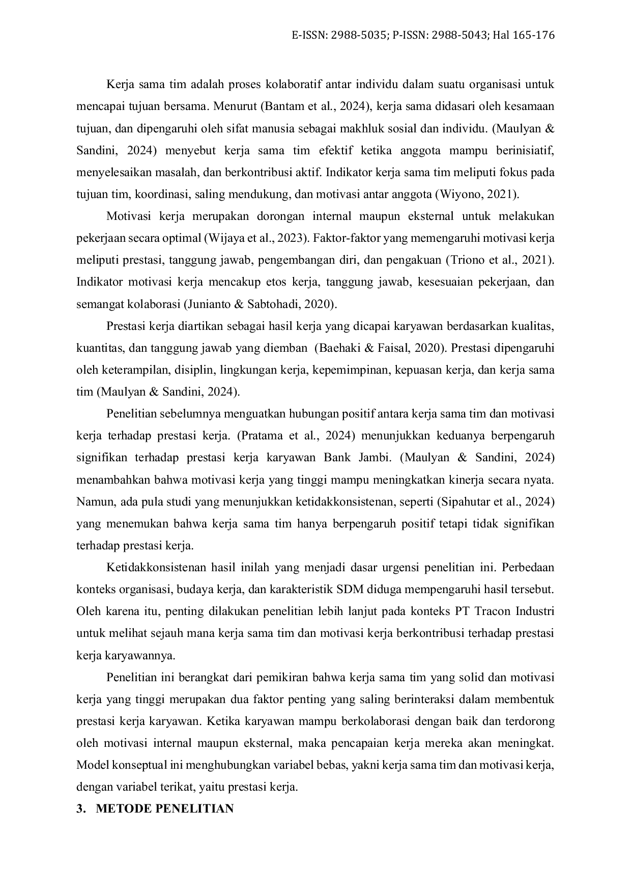 JURIS Pengaruh Kerja Sama Tim dan Motivasi Kerja terhadap Prestasi Kerja Karyawan pada PT Tracon Industri