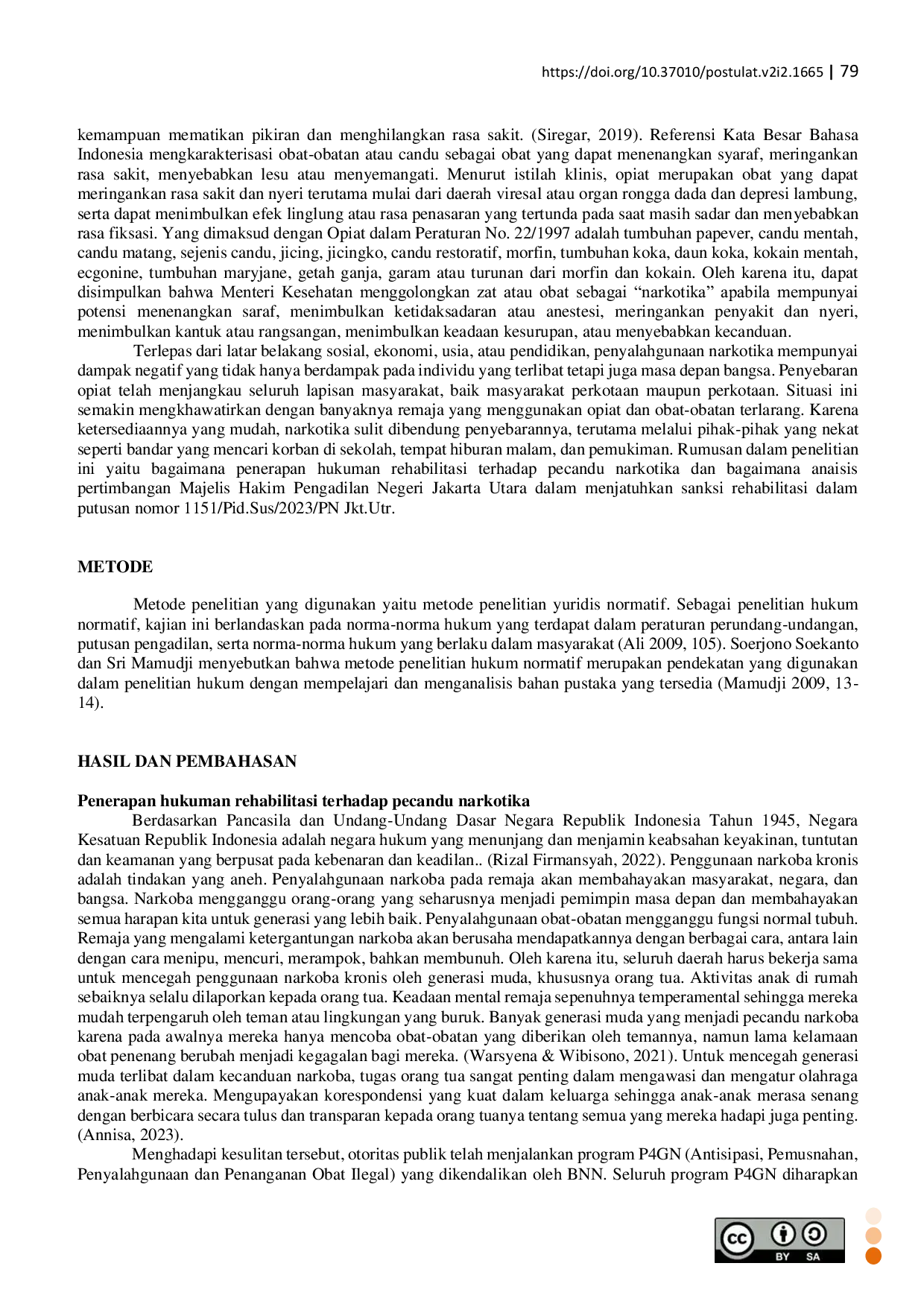 JURIS Penerapan Hukuman Rehabilitasi Terhadap Pecandu Narkotika Studi Kasus Putusan Pengadilan Negeri Jakarta Utara Nomor 115 Pid Sus 2023 PN Jkt Utr