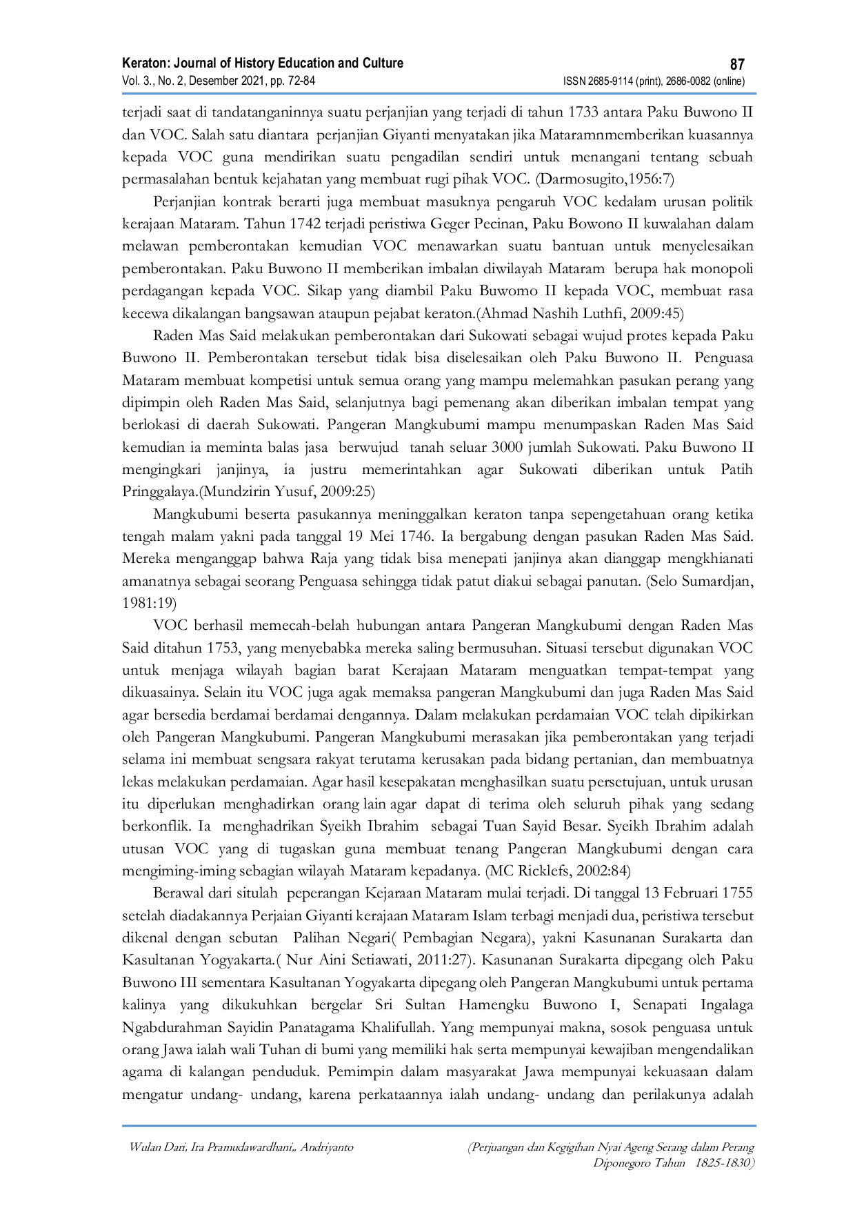 JURIS Perjuangan dan Kegigihan Nyai Ageng Serang dalam Perang Diponegoro Tahun 1825 1830