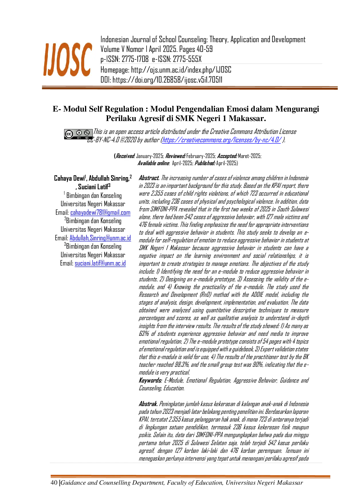 JURIS E Modul Self Regulation Modul Pengendalian Emosi dalam Mengurangi Perilaku Agresif di SMK Negeri 1 Makassar