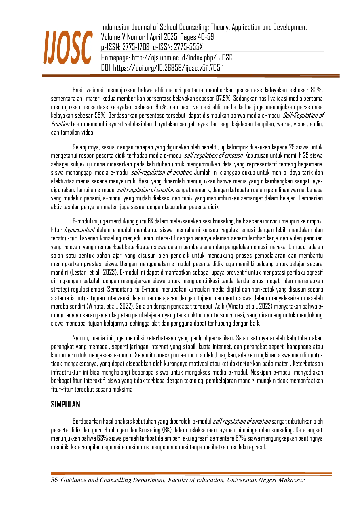 JURIS E Modul Self Regulation Modul Pengendalian Emosi dalam Mengurangi Perilaku Agresif di SMK Negeri 1 Makassar