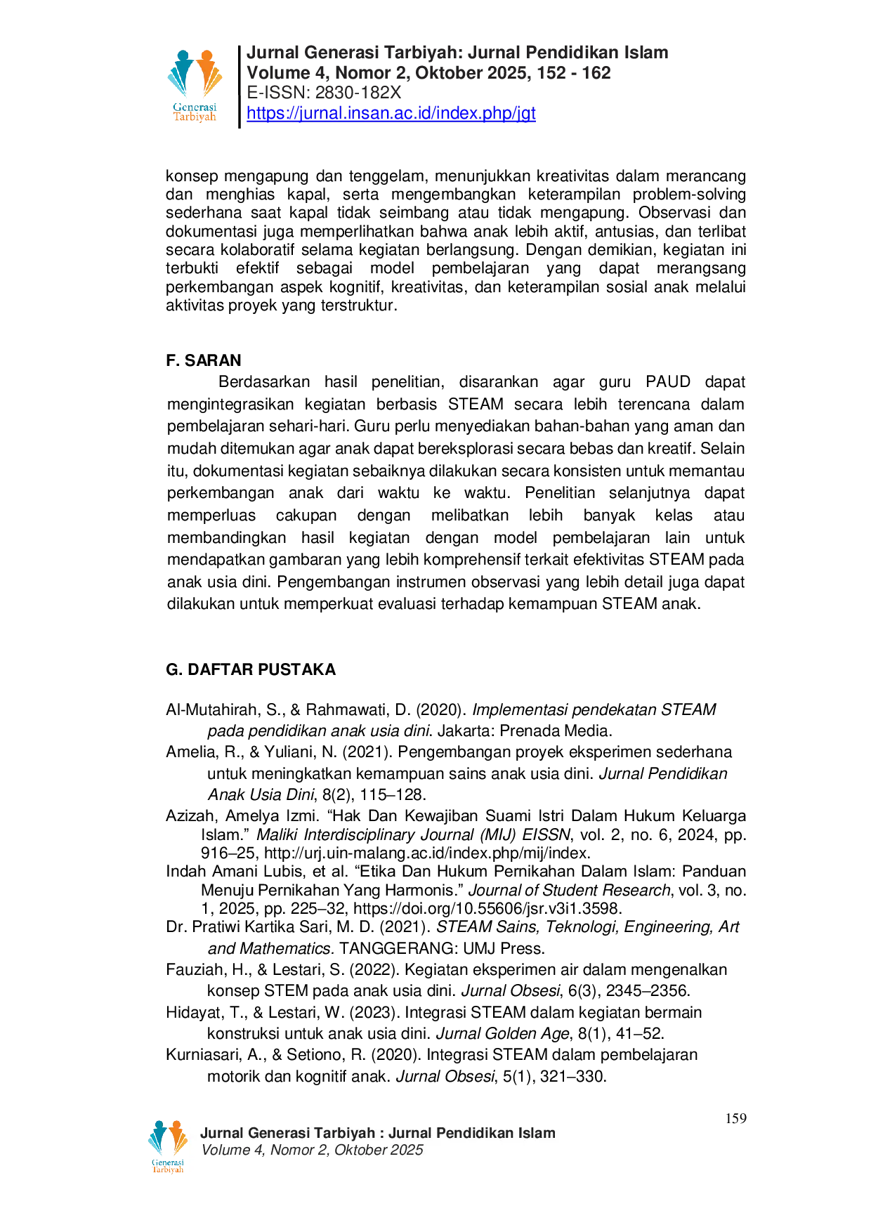 JURIS Kegiatan Pembelajaran berbasis STEAM Petualangan Kapal Mini di RA Cendekia