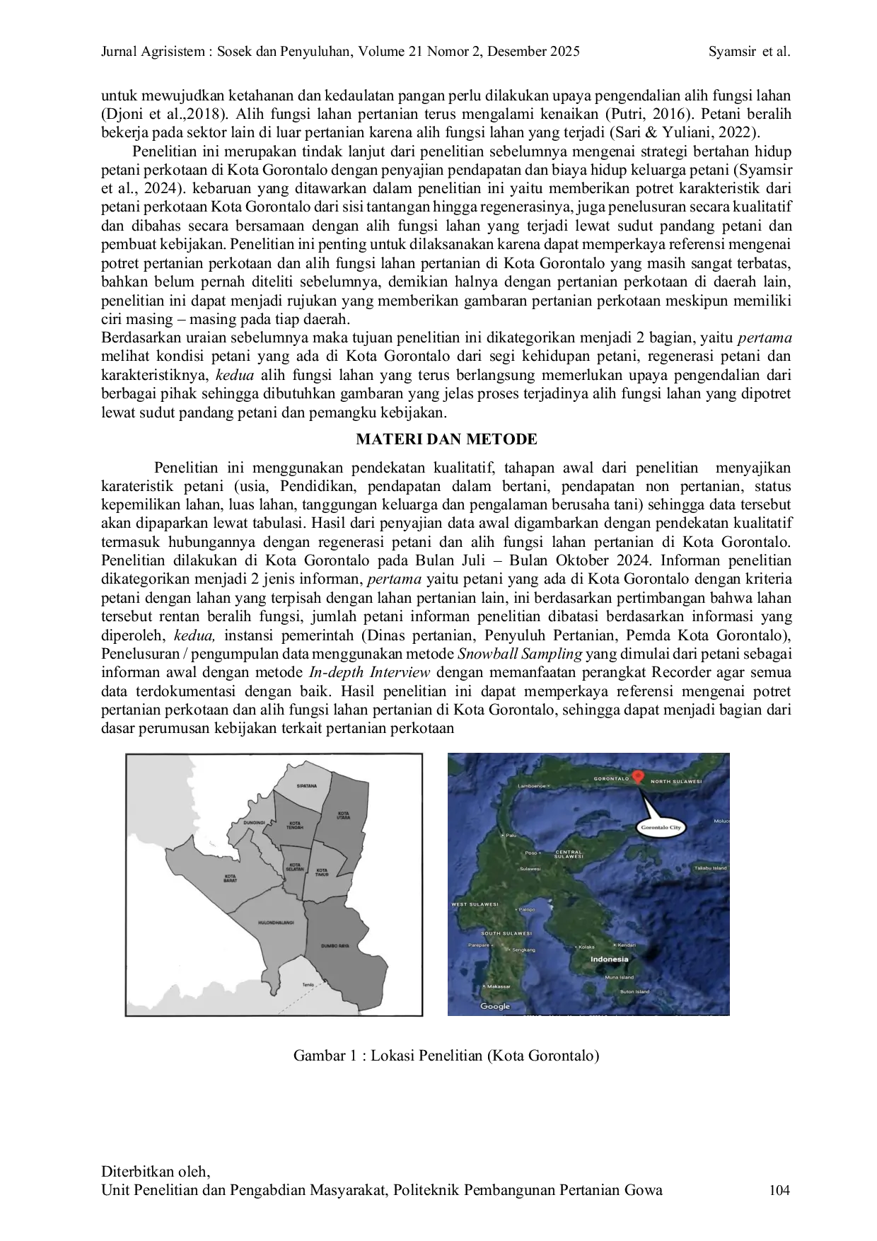 JURIS KARAKTERISTIK PETANI PERKOTAAN DAN ALIH FUNGSI LAHAN PERTANIAN DI KOTA GORONTALO Characteristics of Urban Farmers and Agricultural Land Use Change in Gorontalo City