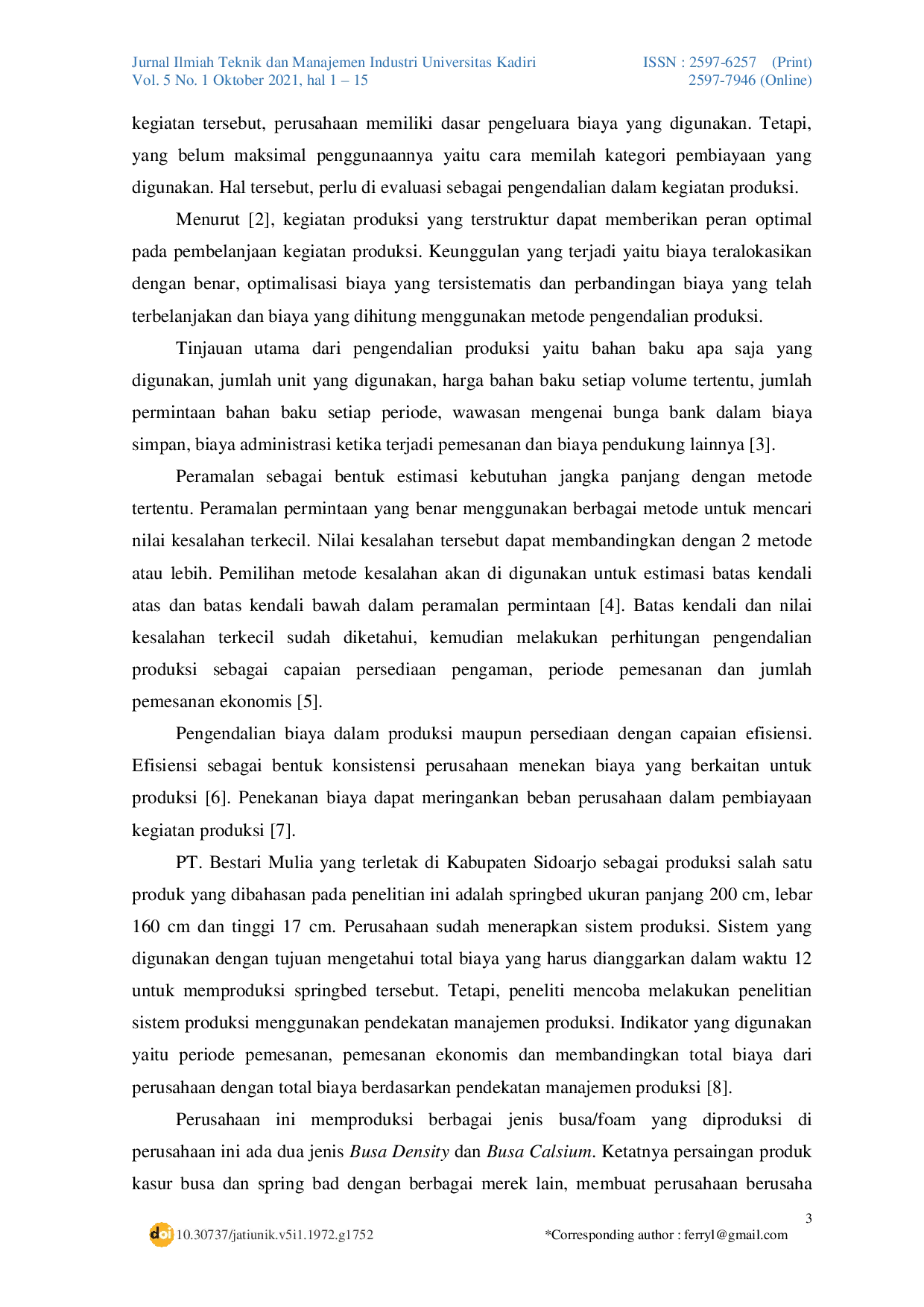 JURIS Sistem Efisiensi Biaya Produksi Kasur Busa Royal Exclusive Dengan Pendekatan Manajemen Produksi