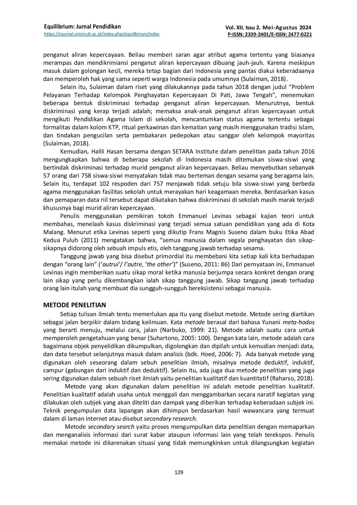 JURIS Problem Diskriminasi Peserta Didik Penganut Kepercayaan di Kota Malang