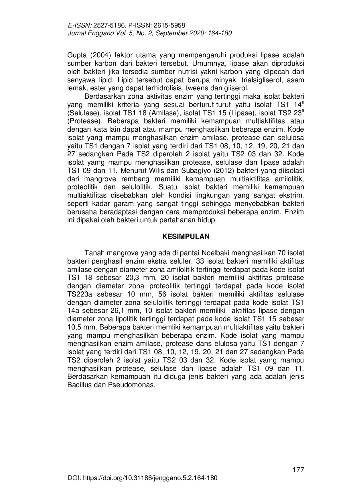 JURIS Isolasi Dan Seleksi Bakteri Penghasil Enzim Ekstraseluler Pada Tanah Mangrove Di Pantai Noelbaki