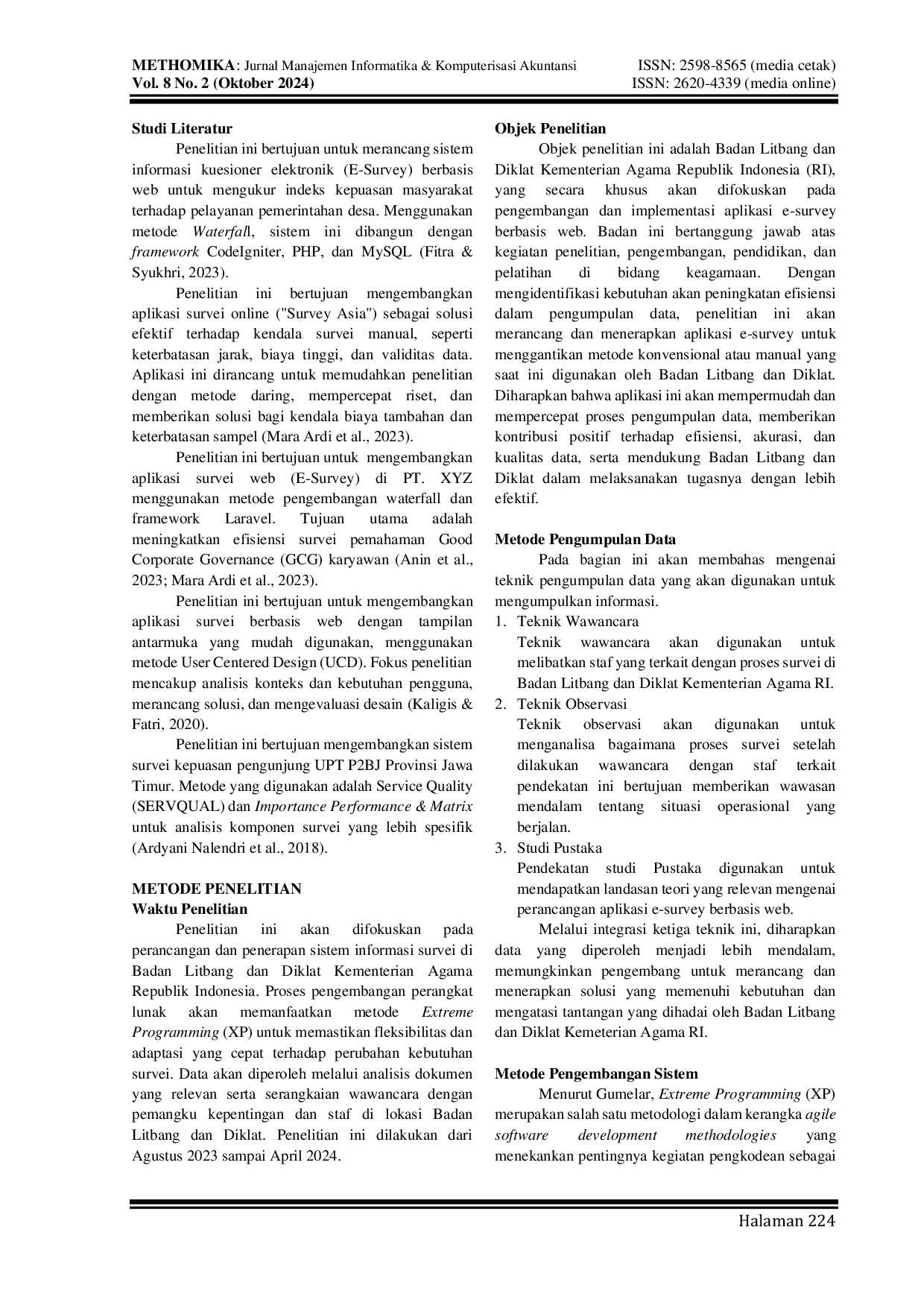 JURIS Digitalisasi Proses Survei Badan Litbang dan Diklat Kementerian Agama Republik Indonesia Melalui Pembuatan Aplikasi E Survey Berbasis Web