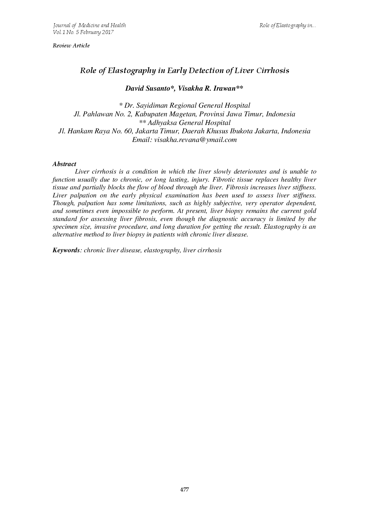 juris Role of Elastography in Early Detection of Liver Cirrhosis