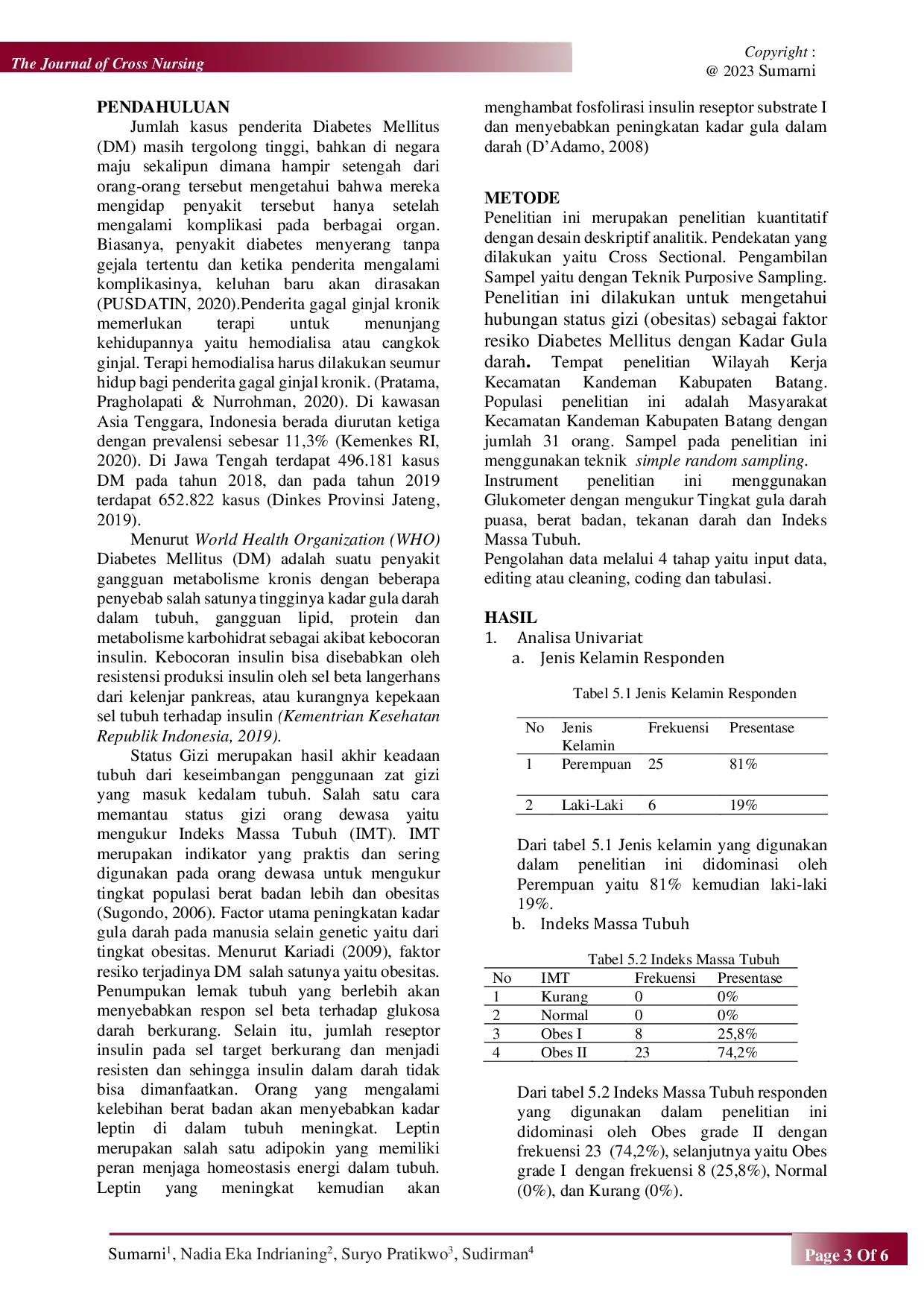 JURIS Hubungan Status Gizi Obesitas Sebagai Faktor Resiko Diabetes Mellitus dengan Kadar Gula Darah