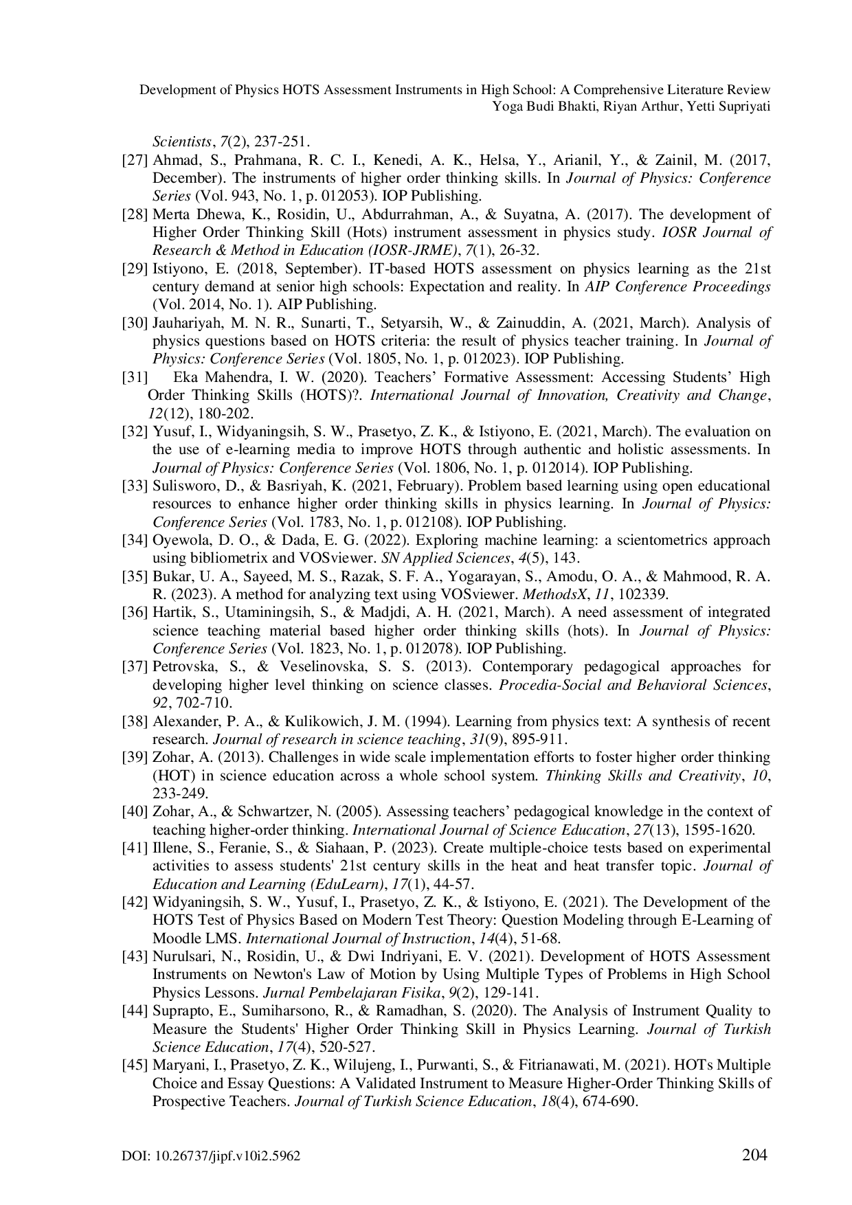 JURIS Development of Physics HOTS Assessment Instruments in High School A Comprehensive Literature Review