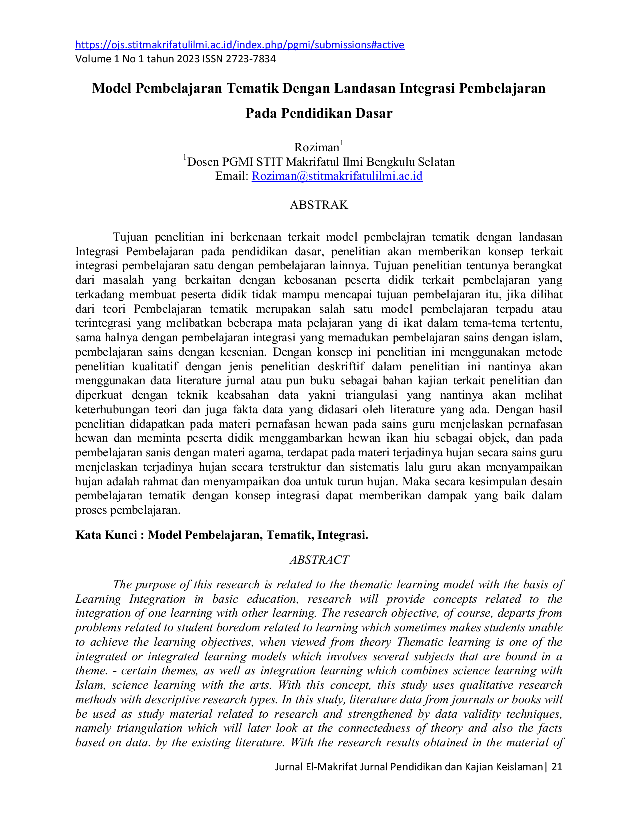 JURIS Model Pembelajaran Tematik Dengan Landasan Integrasi Pembelajaran Pada Pendidikan Dasar
