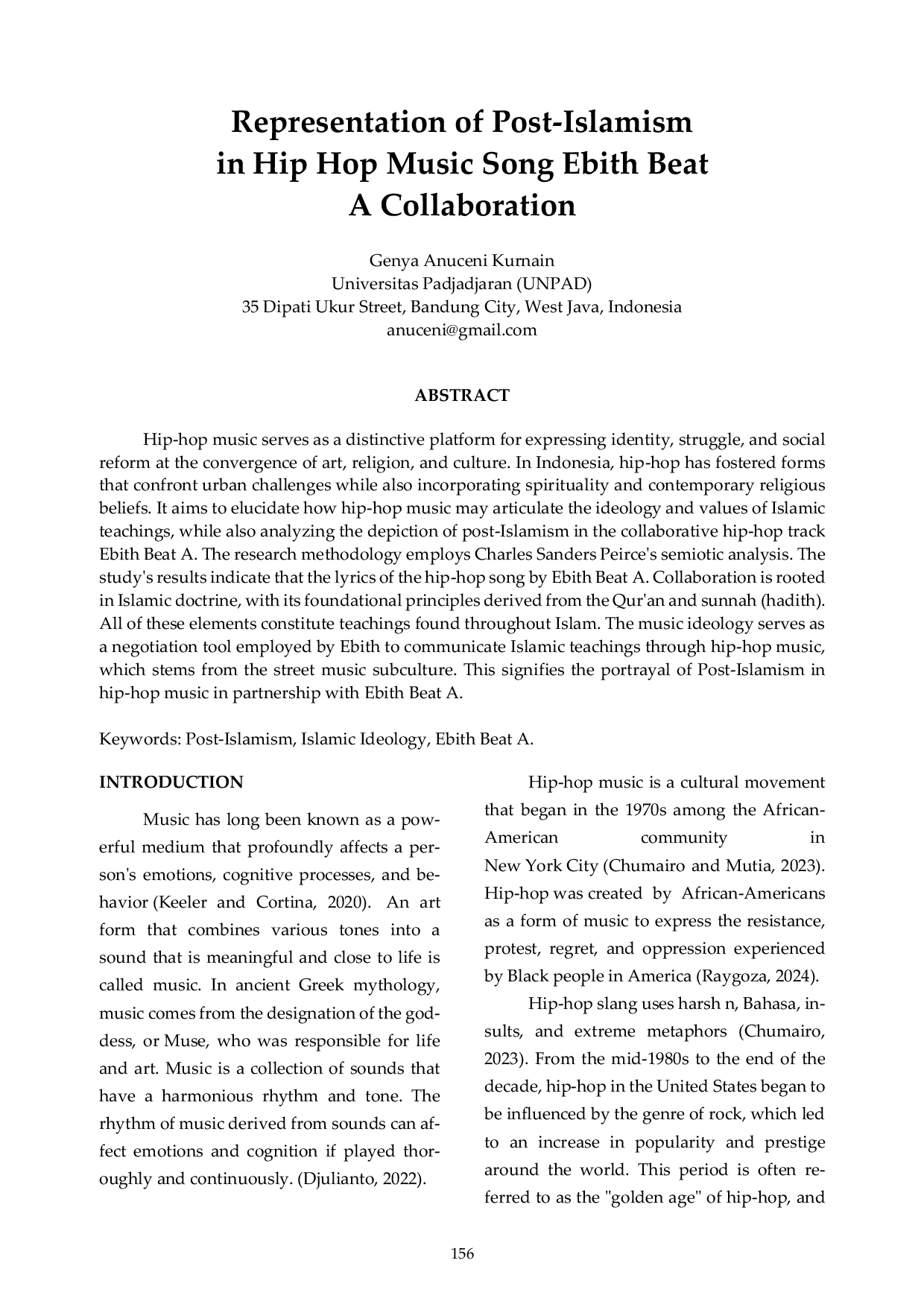 JURIS Representation of Post Islamism in Hip Hop Music Song Ebith Beat A Collaboration