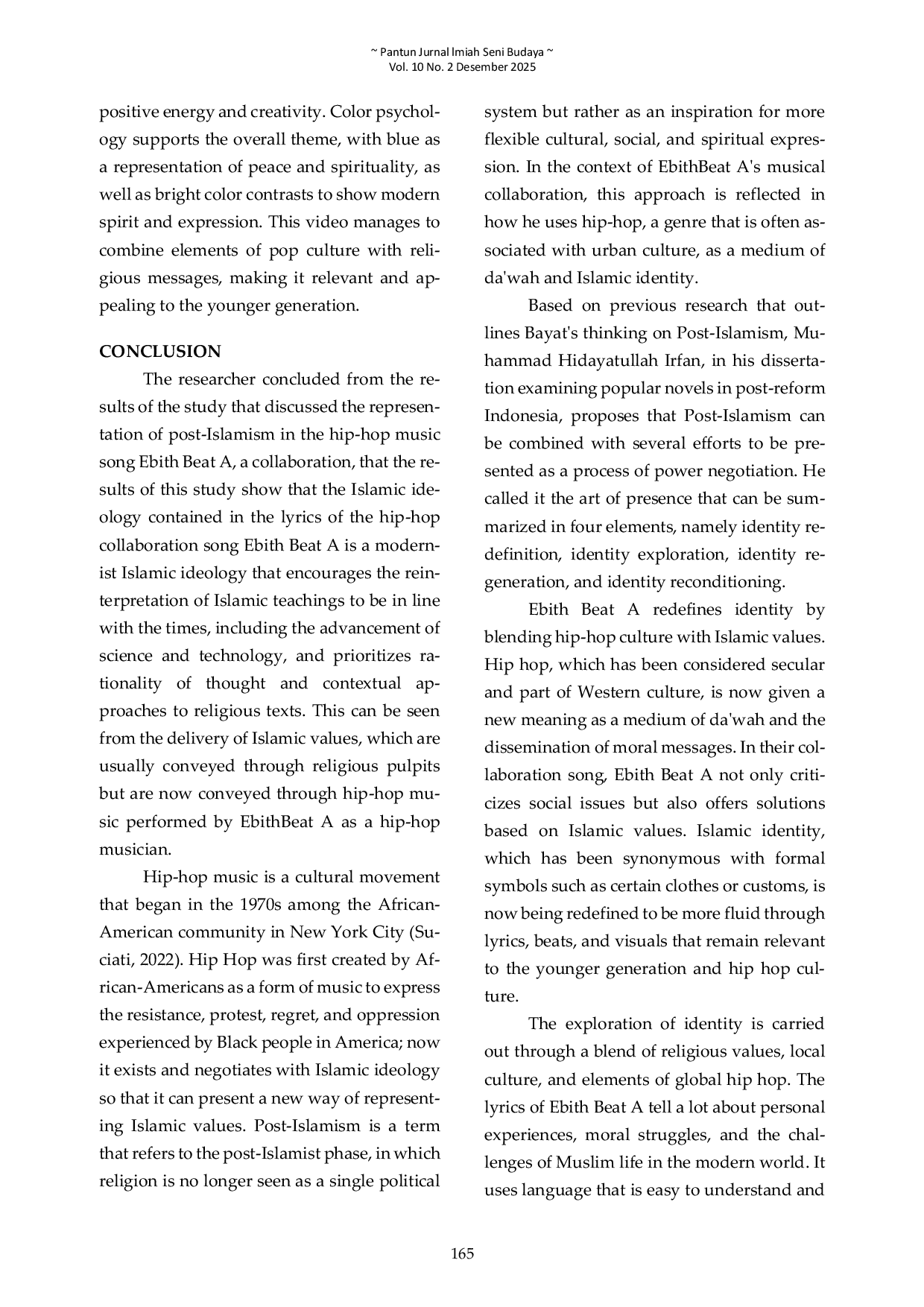 JURIS Representation of Post Islamism in Hip Hop Music Song Ebith Beat A Collaboration