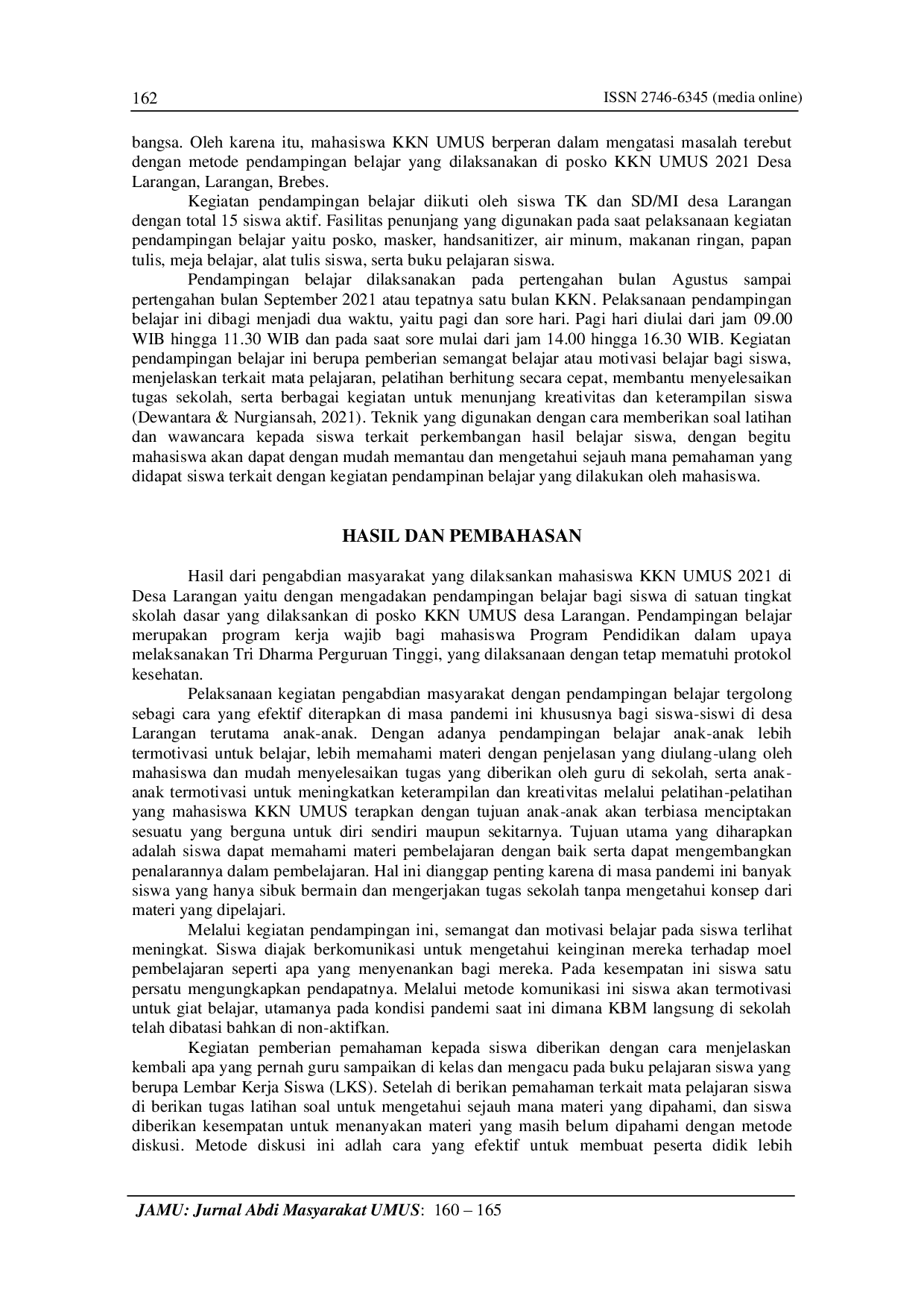 juris Pendampingan Belajar bagi Siswa Sekolah Dasar di Desa Larangan